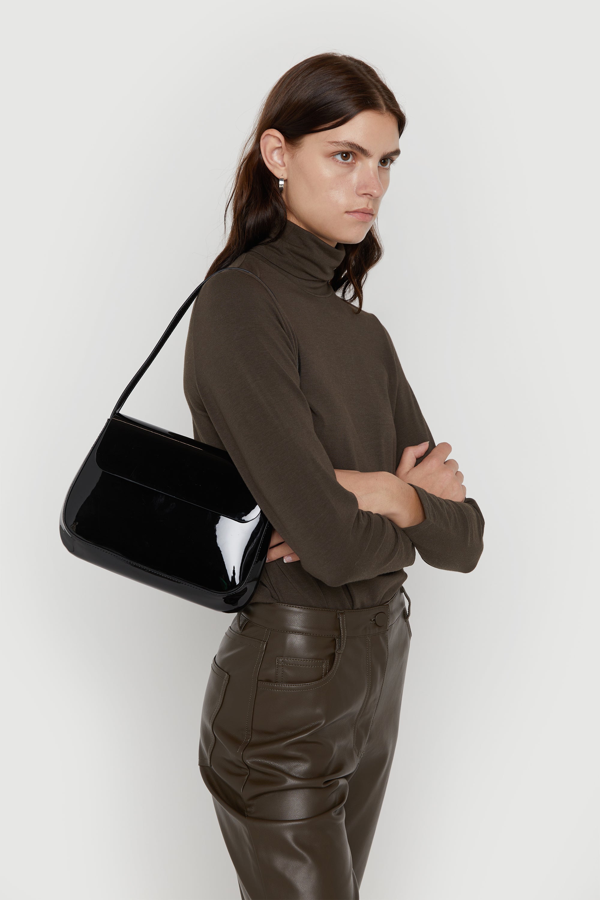 PATENT FRONT FLAP SHOULDER BAG Visit New Online