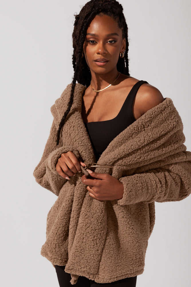 Faux Sherpa Cocoon Coat - Teddy Bear Brown Sale Browse