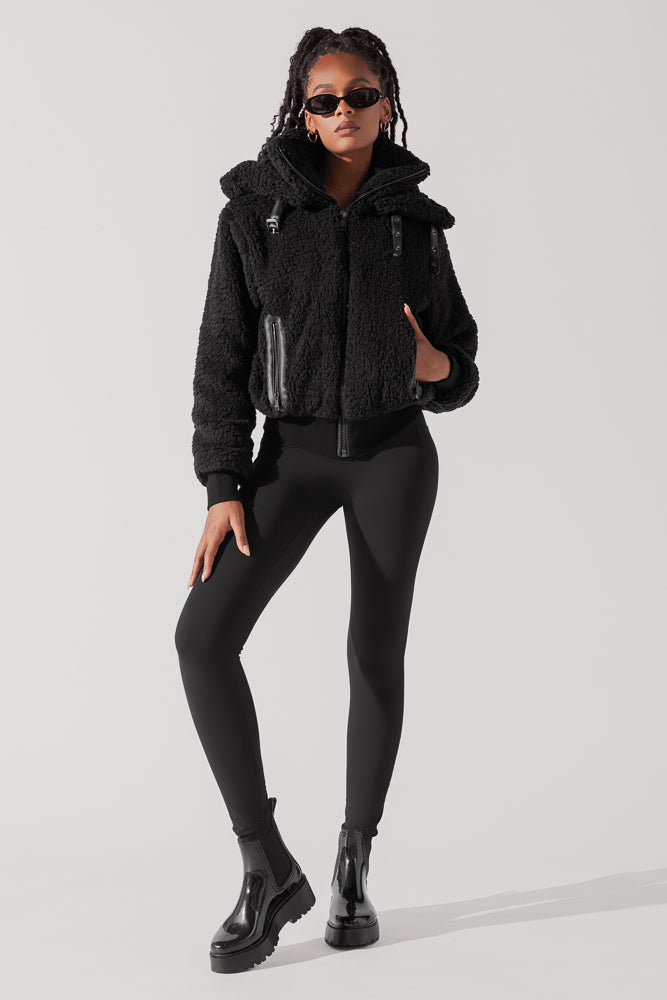 The Kinsley Bomber Jacket in Faux Sherpa - Black Free Shipping Outlet Store