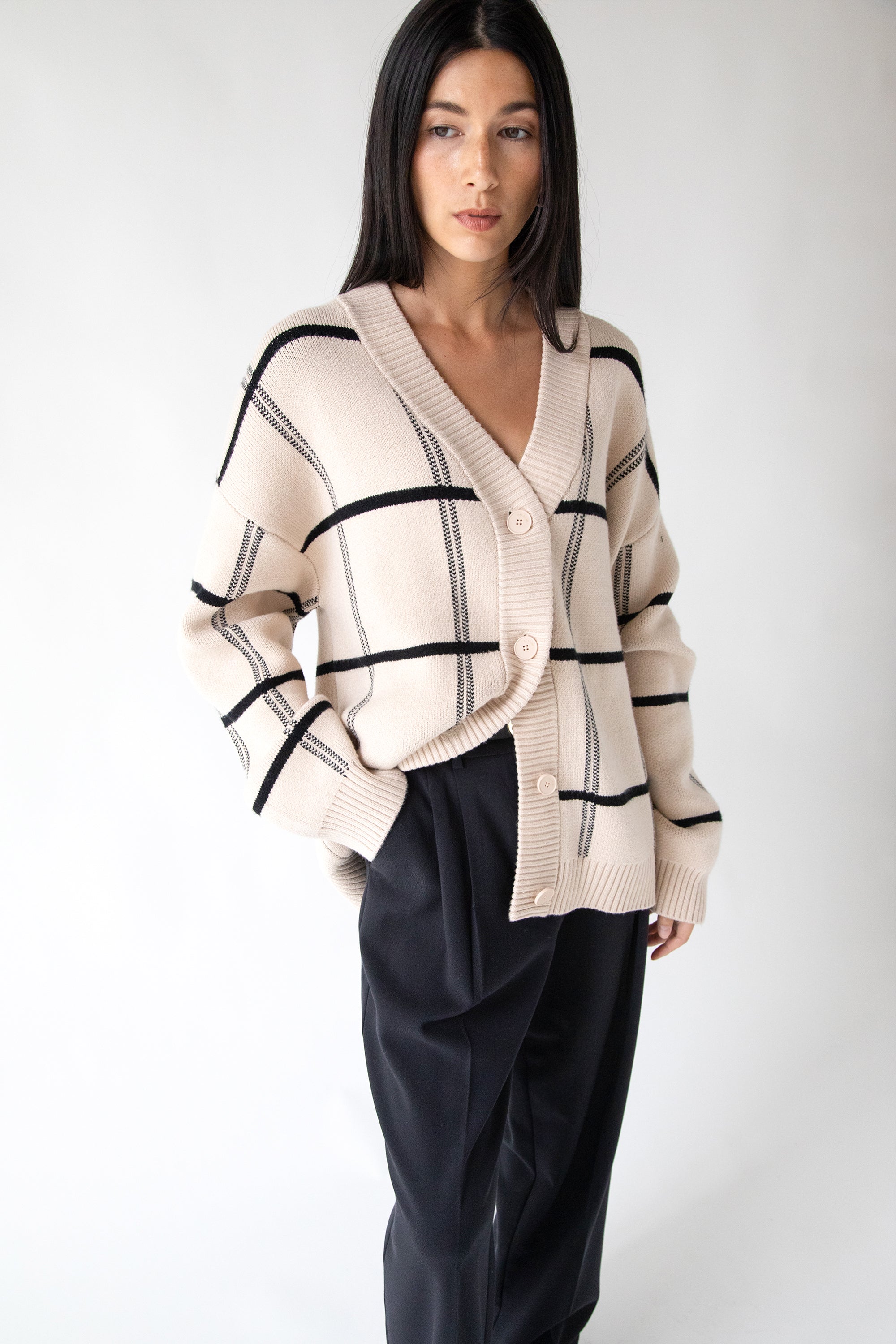 OVERSIZED GRID BUTTON FRONT CARDIGAN Affordable Cheap Pice