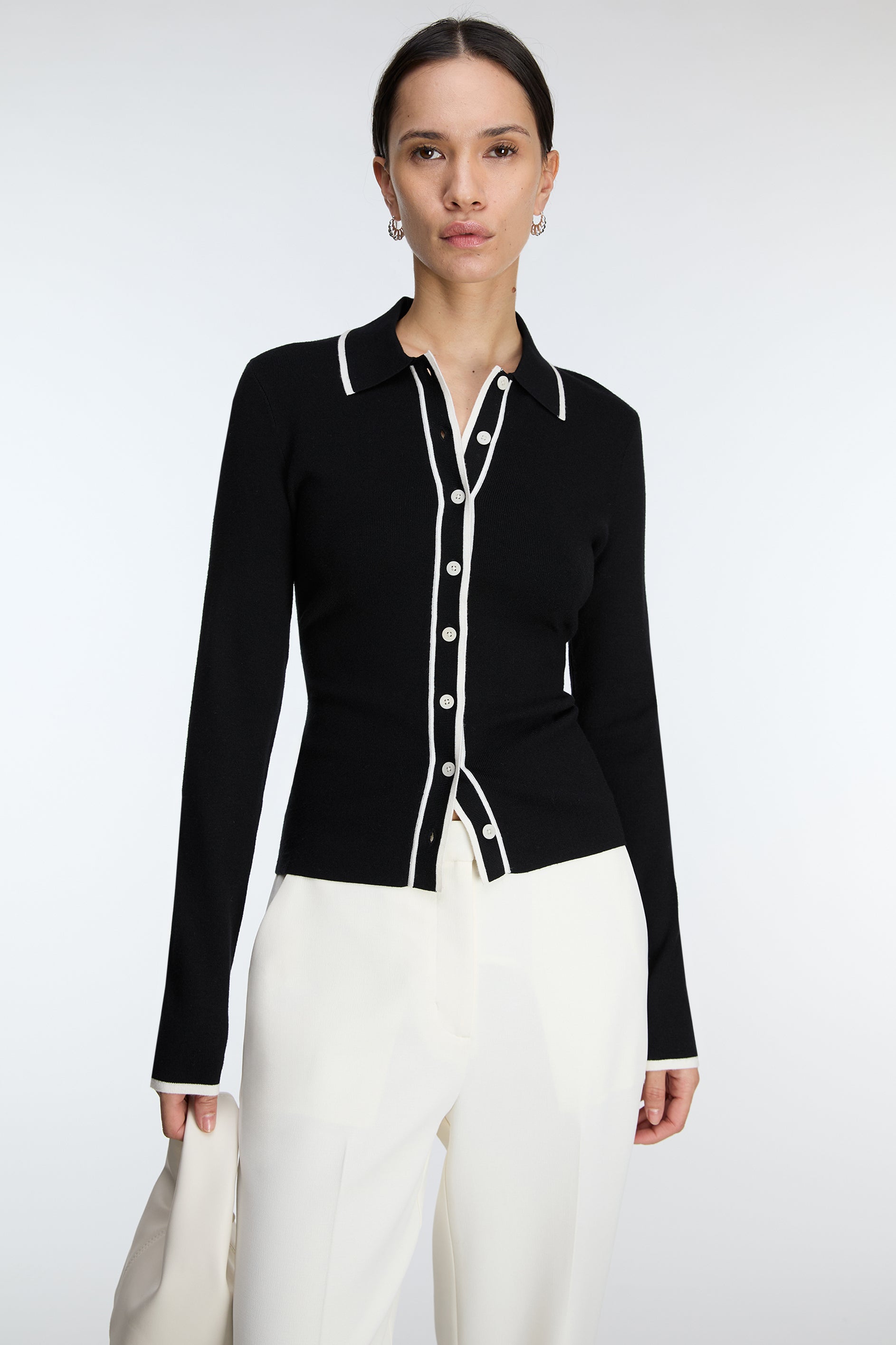 CONTRAST TRIM BUTTON FRONT COLLARED CARDIGAN Discount Cheapest Pice