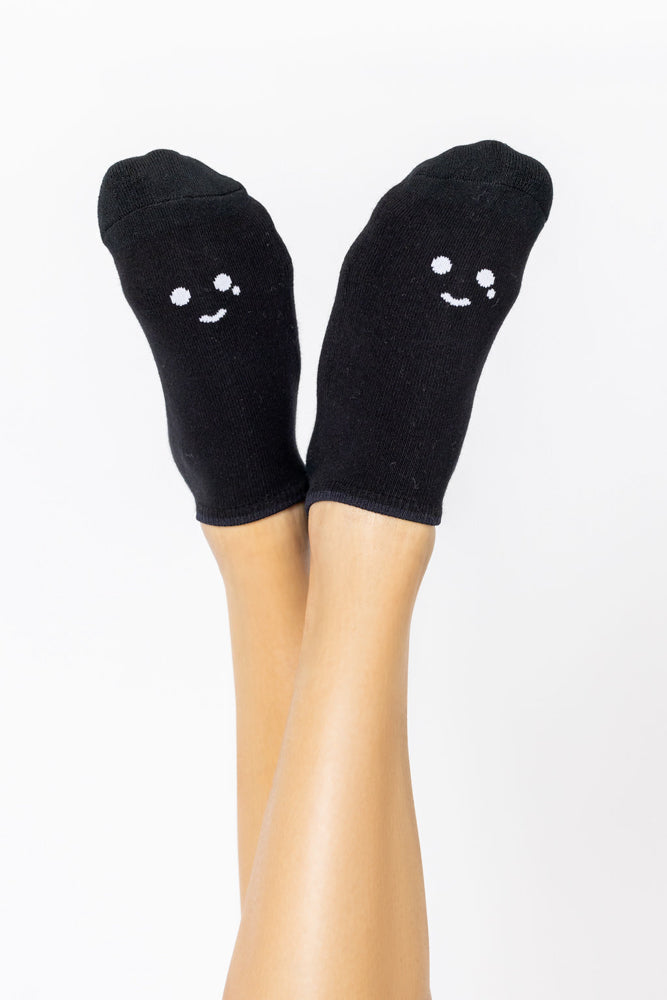 Happy Cry Face Low Rise Socks - Black Cheap Sale Sast