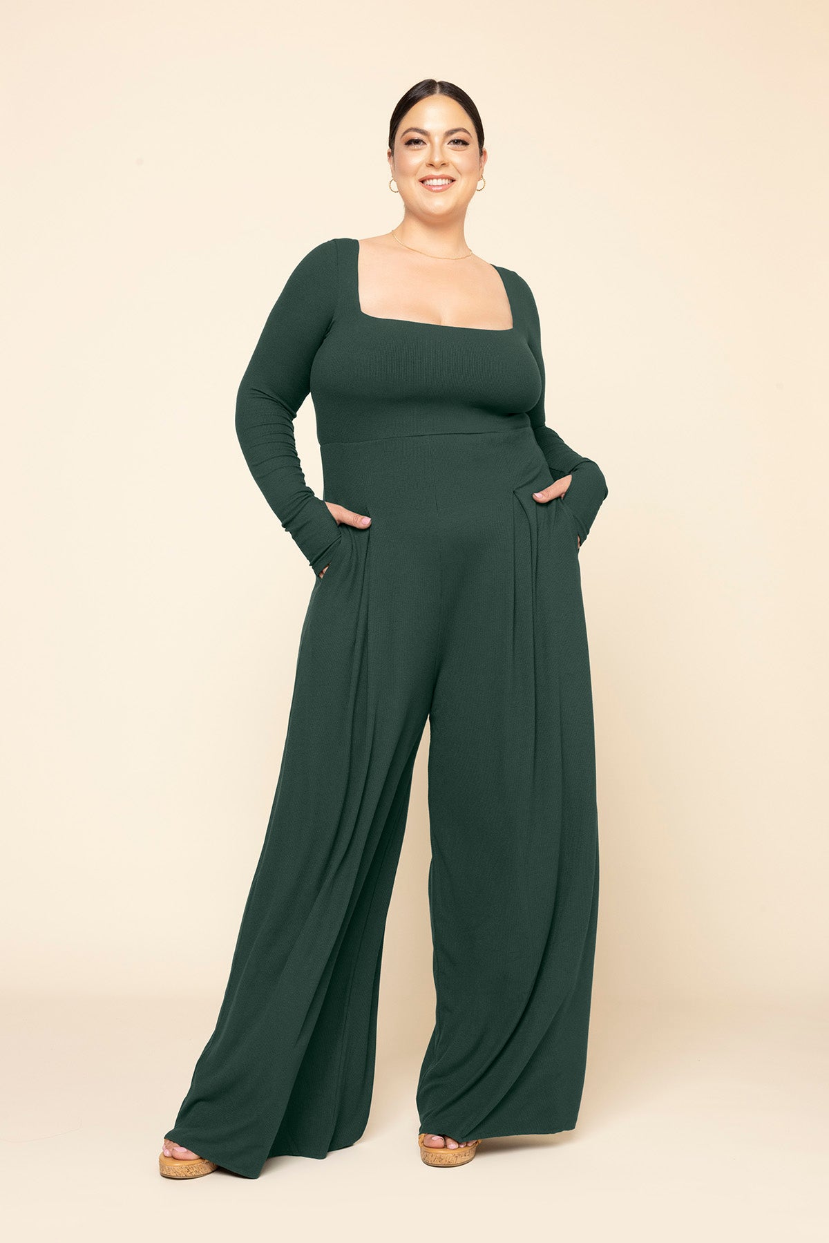 Go With The Flow Long Sleeve Jumpsuit - Pine Outlet Geniue Stockist