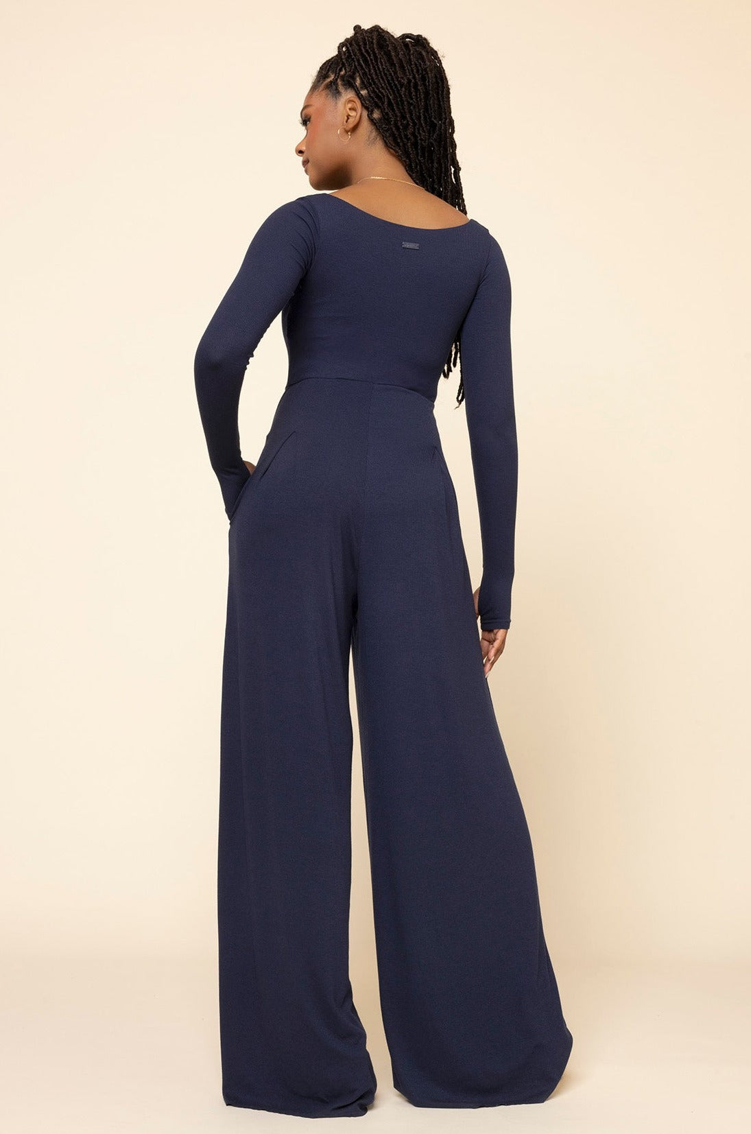 Go With The Flow Long Sleeve Jumpsuit - Cosmic Navy Clearance Largest Supplier