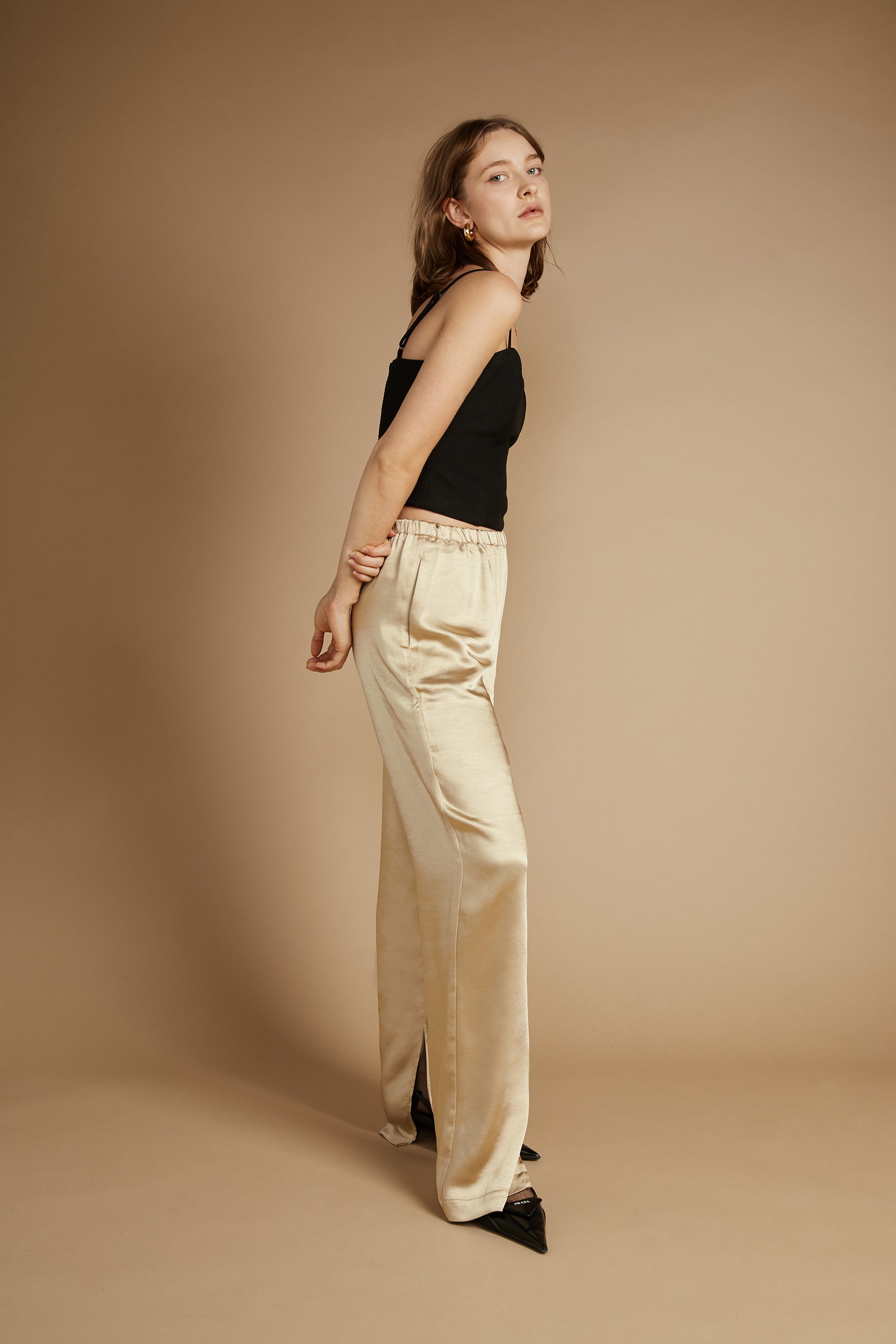 SATIN PANTS WITH FRONT SLITS Low Pice Fee Shipping Online