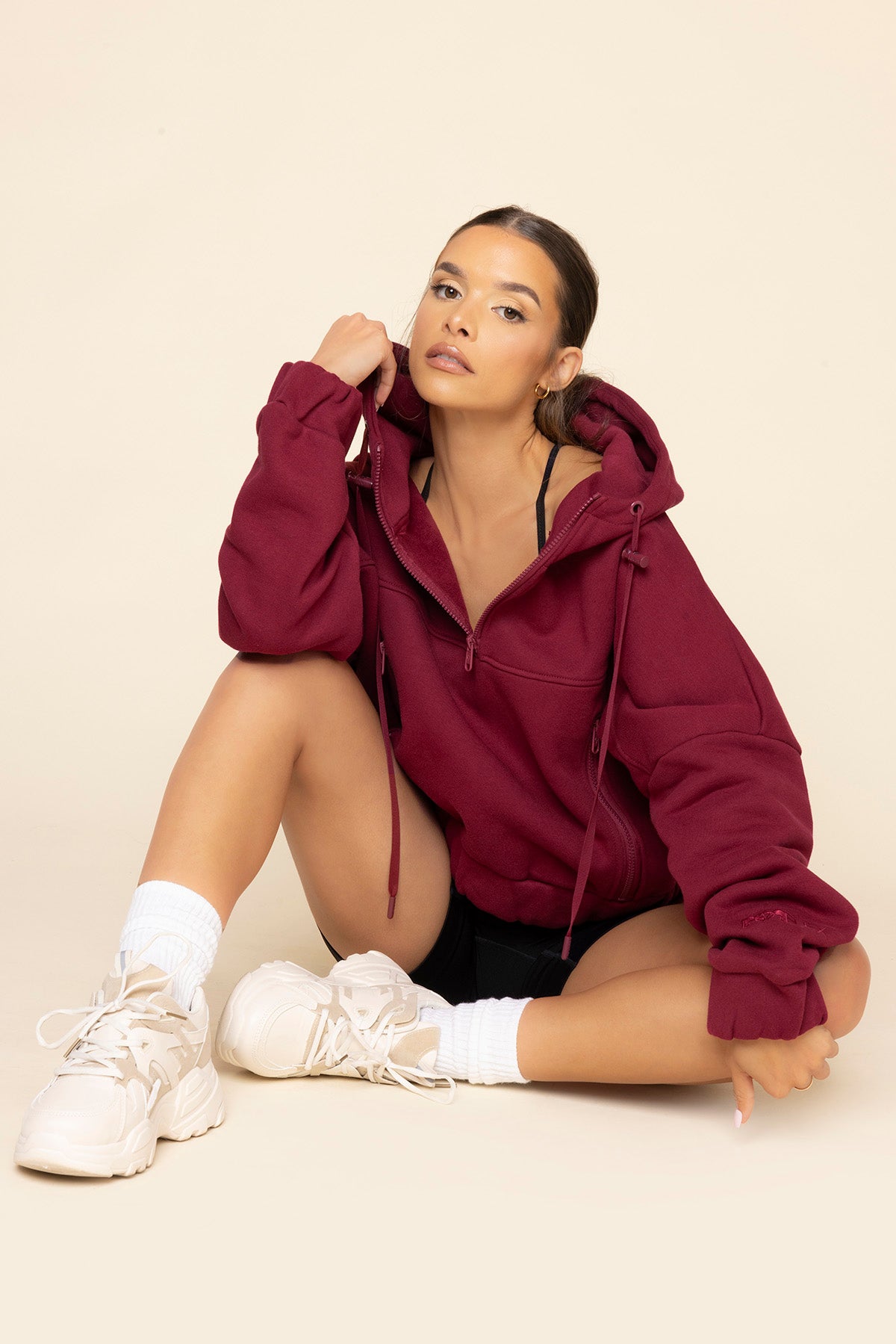 Half Zip Warm Up Hoodie - Crimson Sale For Nice