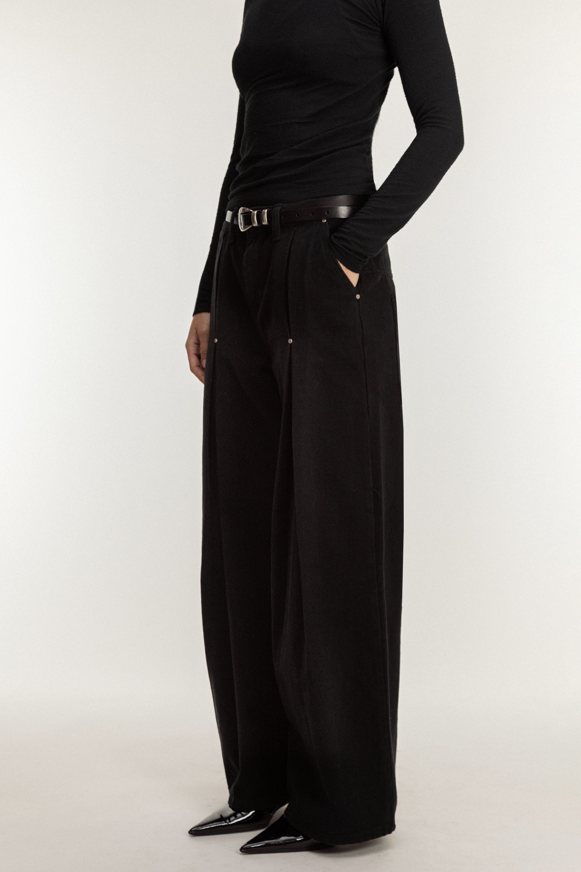 PLEATED PANTS WITH STUD DETAILS Free Shipping Marketable