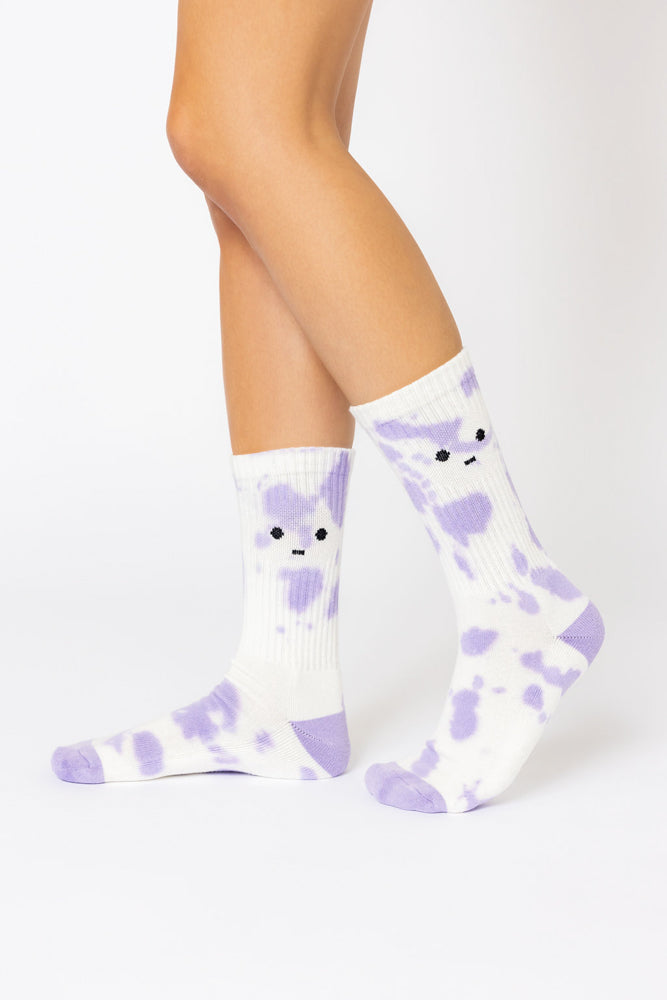 Meh Face Mid-Calf Gym Socks - Purple Tie Dye Cheap Brand New Unisex