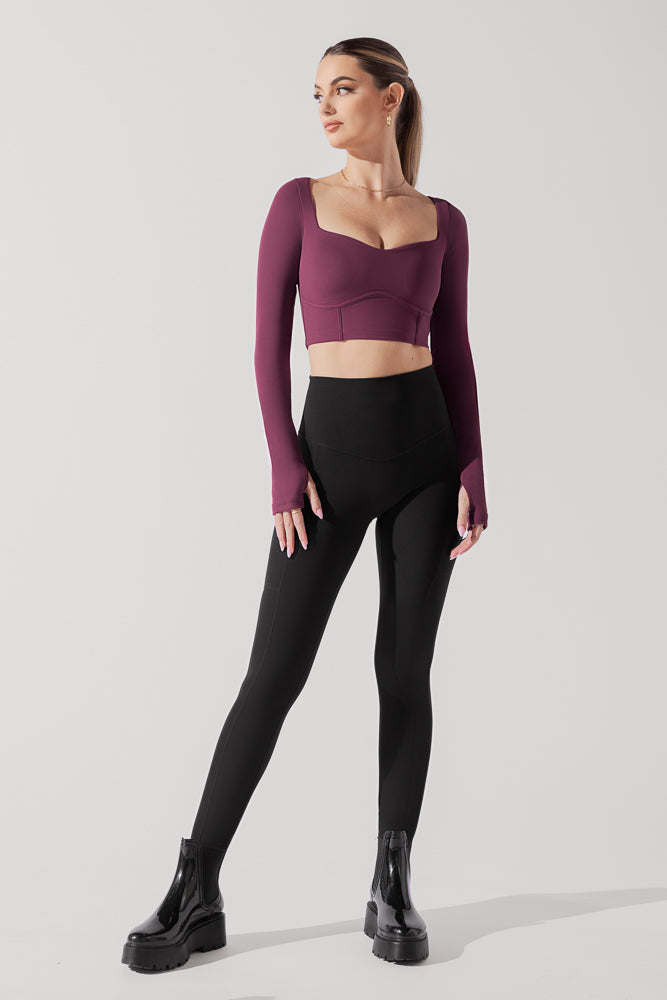 Sweetheart Long Sleeve Crop Top - Plum Top Quality Sale Online