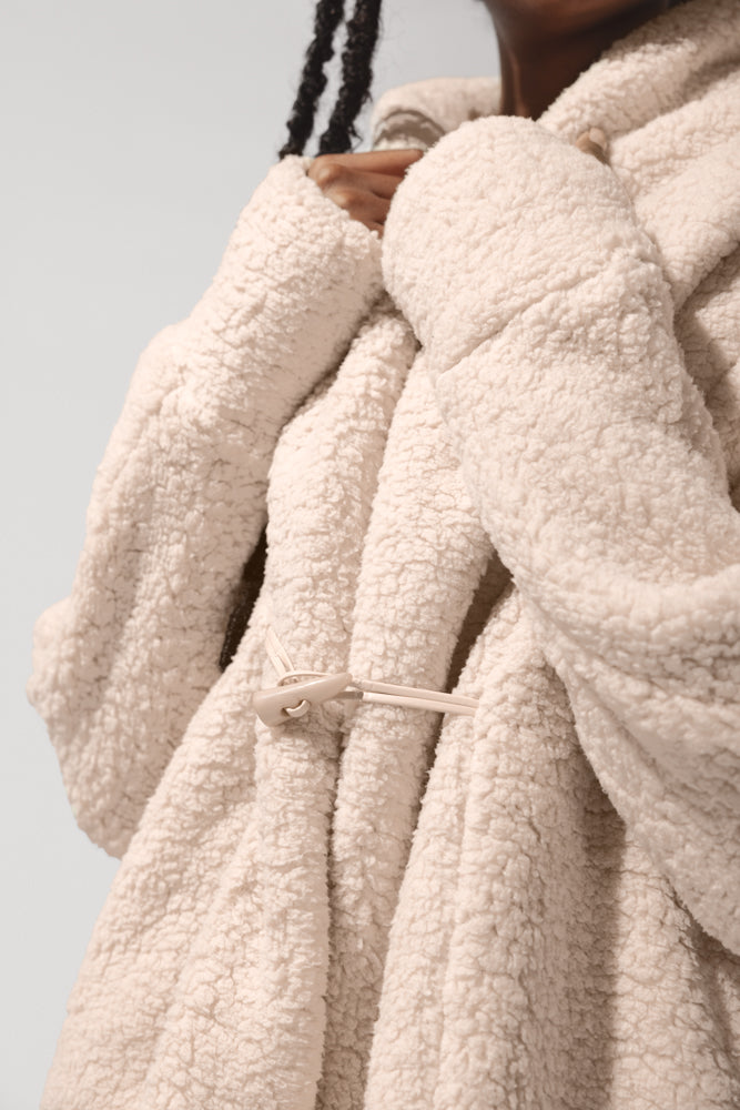 Faux Sherpa Cocoon Coat - Taupe For Sale Sale Online