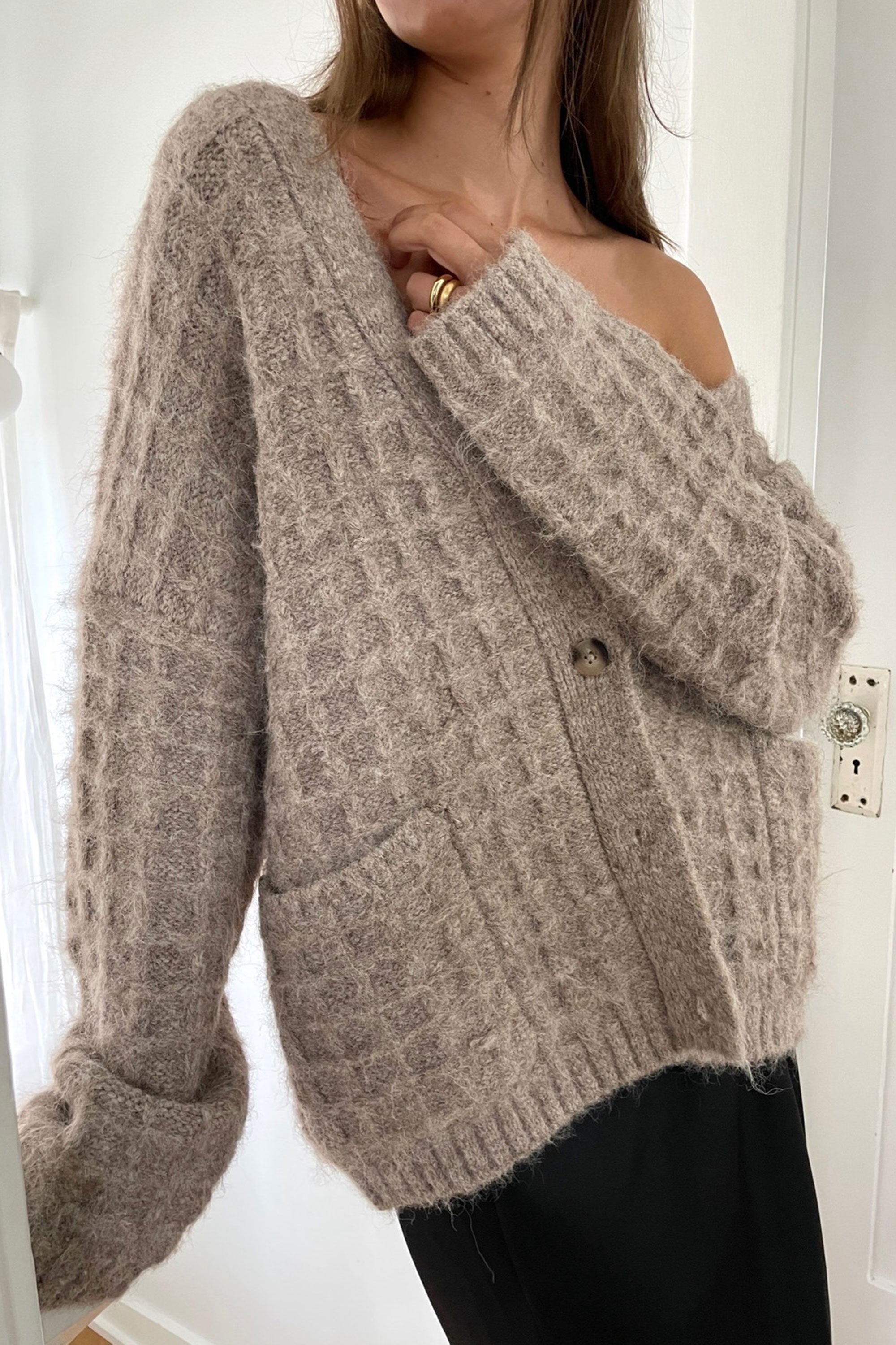 OVERSIZED GRID TEXTURED CARDIGAN Cheap Sale Finishline