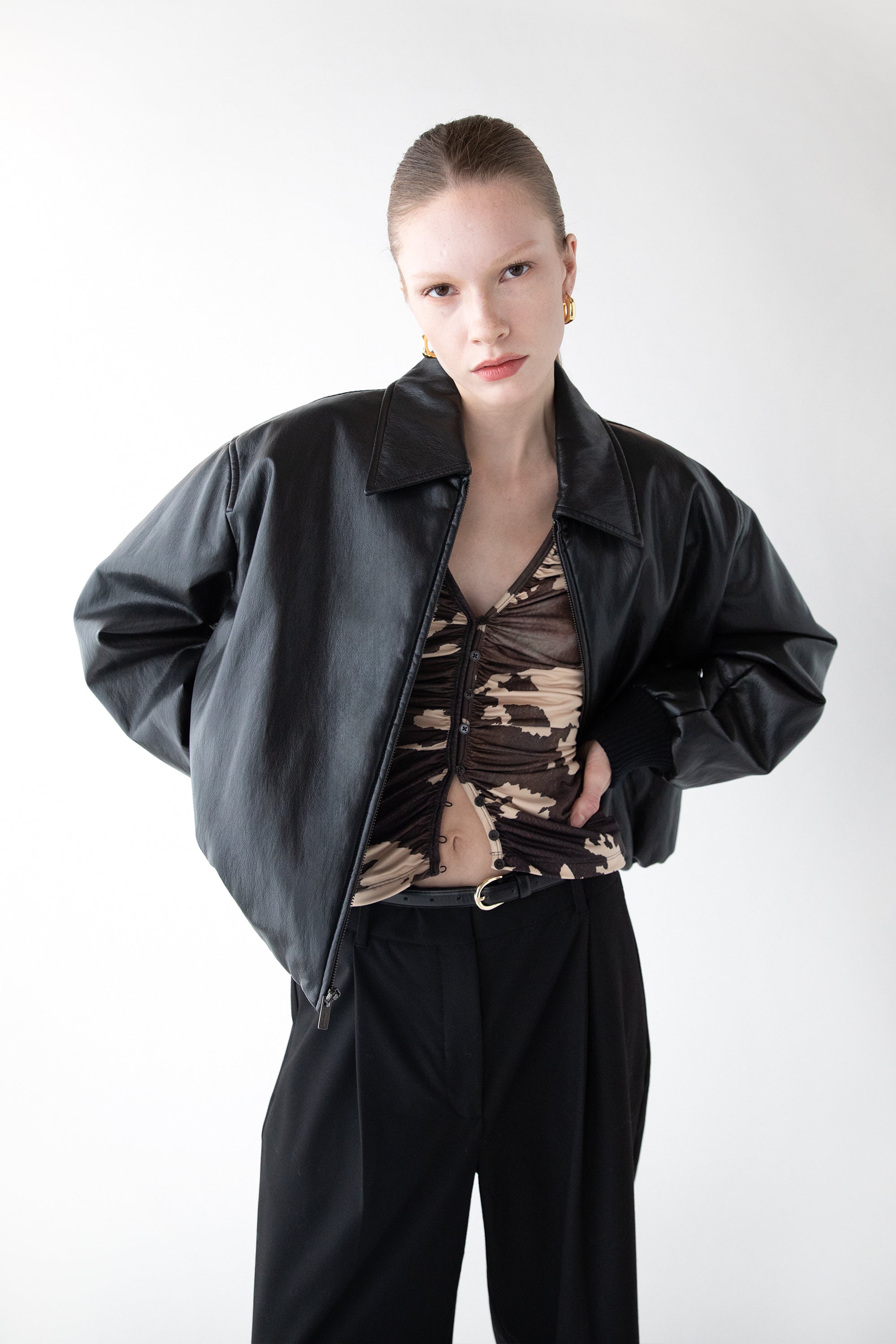 VEGAN LEATHER BUBBLE HEM BOMBER JACKET Tumblr