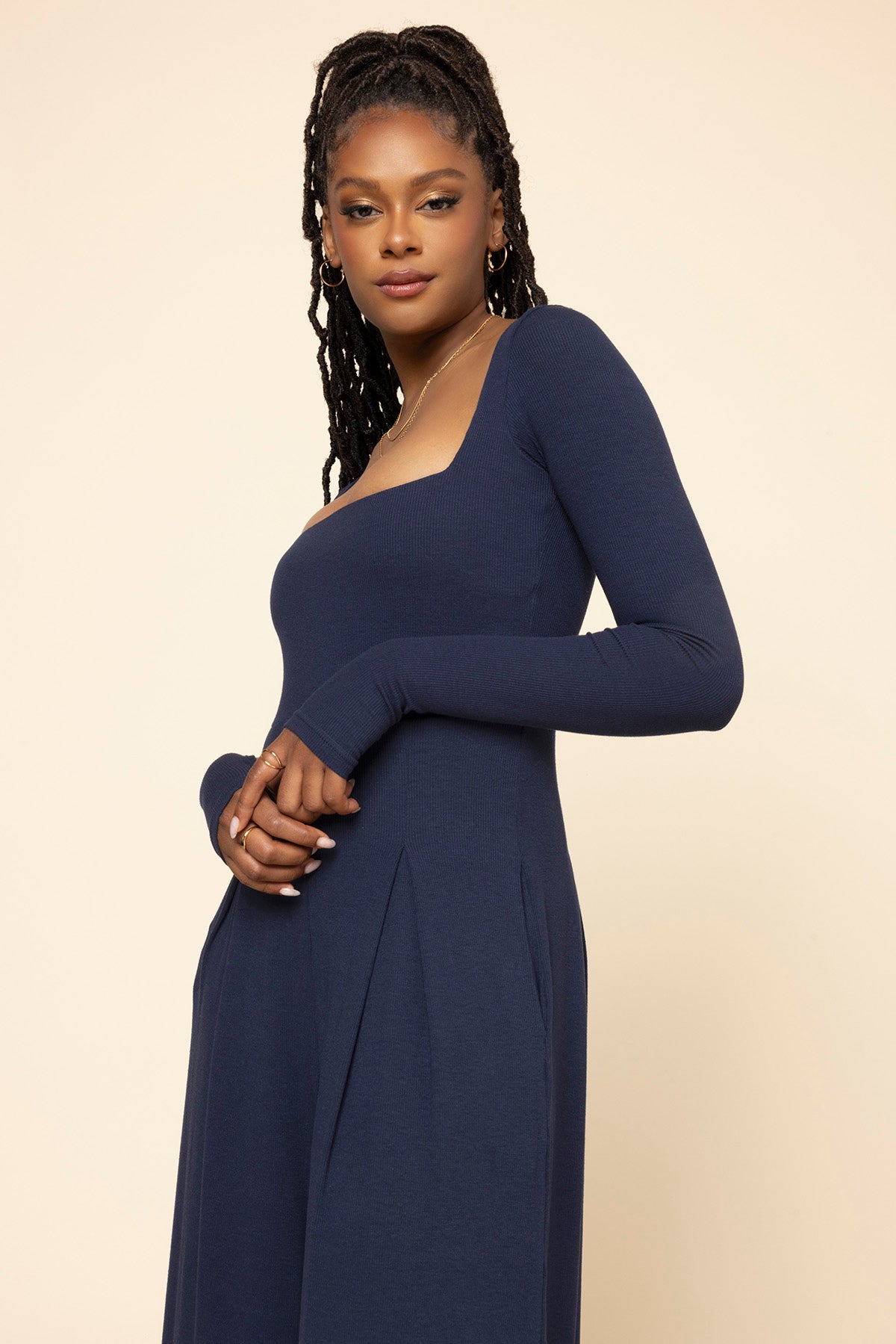 Go With The Flow Long Sleeve Jumpsuit - Cosmic Navy Clearance Largest Supplier