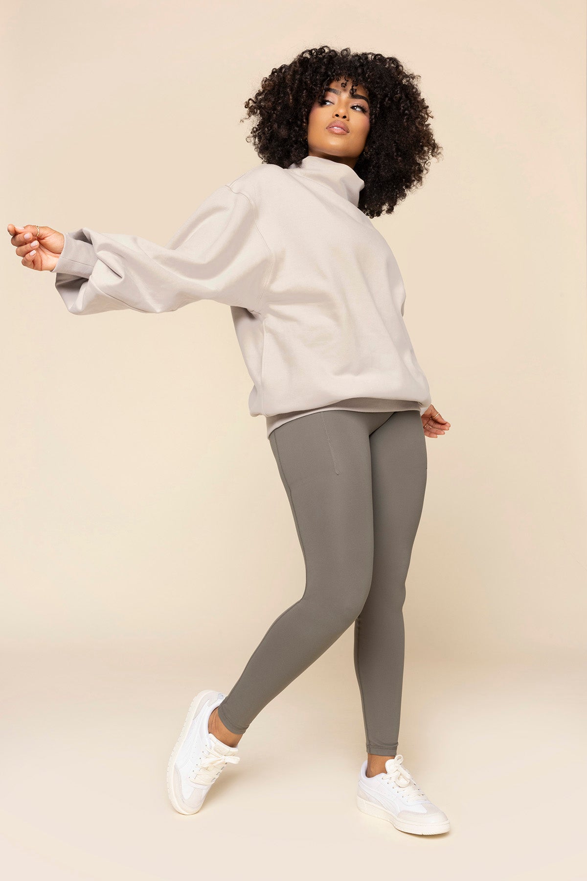 Ooey Gooey Mockneck Sweatshirt with Pockets - Silver Birch Free Shipping Outlet