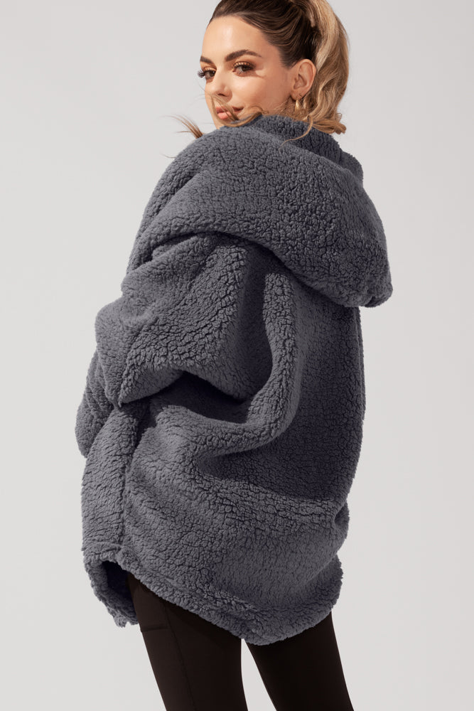 Faux Sherpa Cocoon Coat - Cool Grey Cheap Sale With Paypal