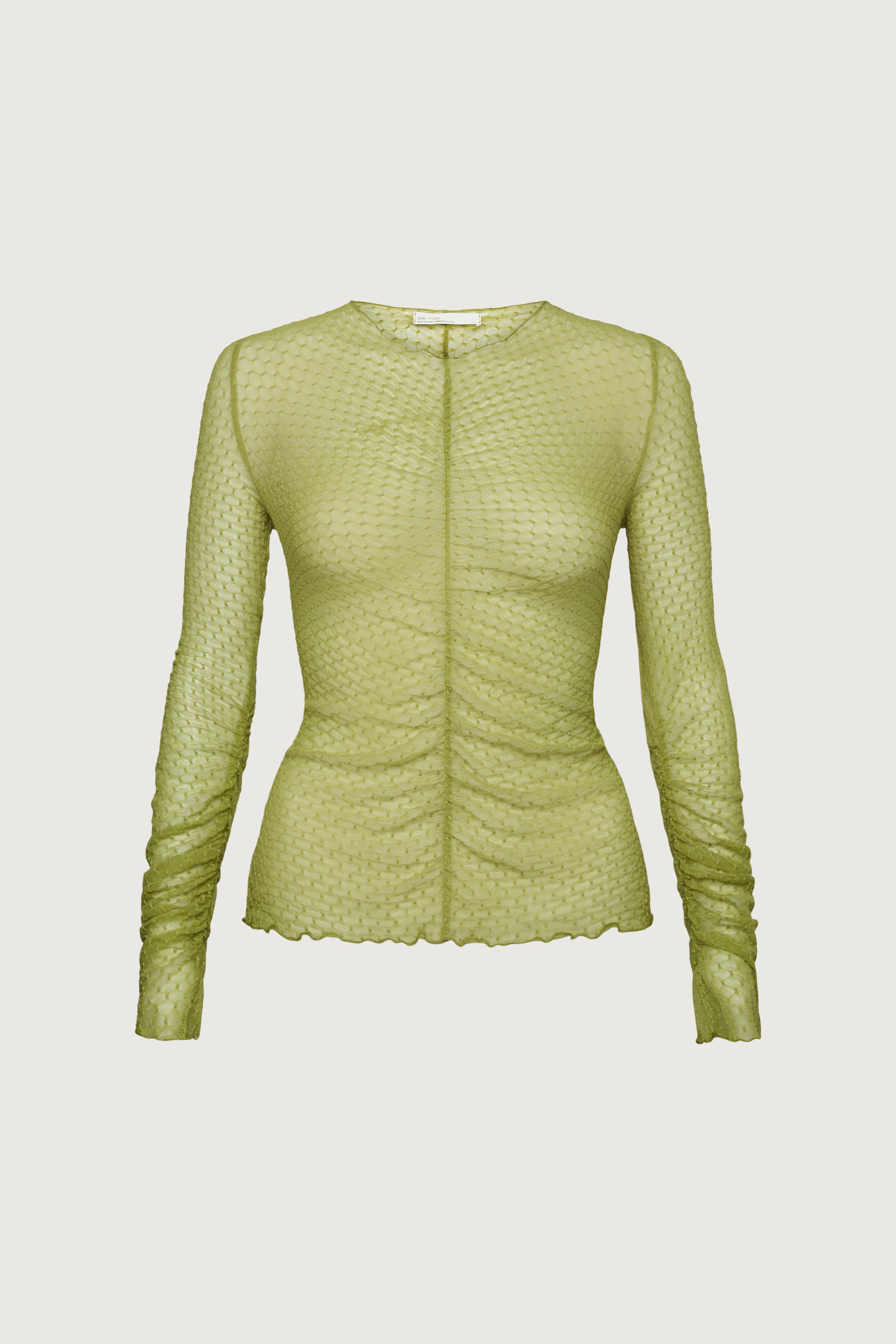 SHEER MESH RUCHED LONG SLEEVE TOP Clearance From China