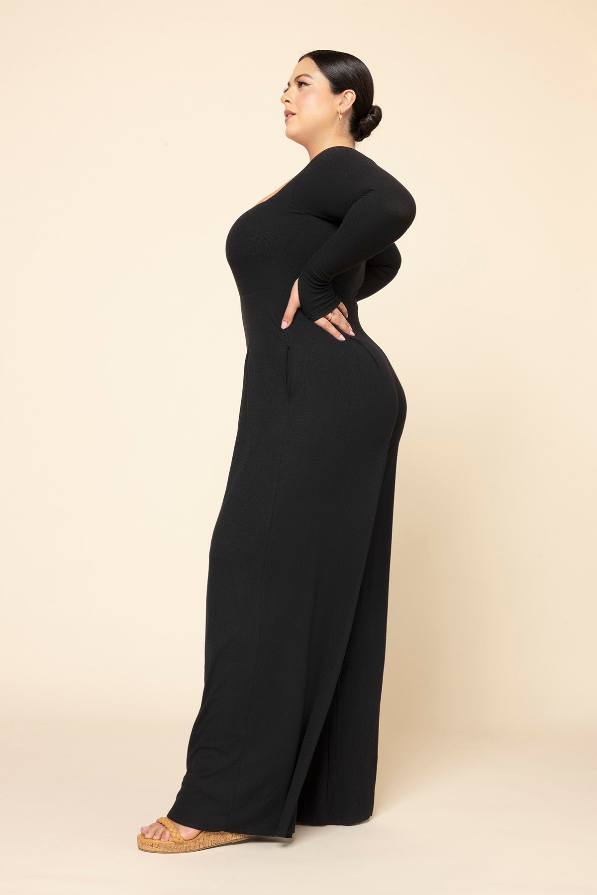 Go With The Flow Long Sleeve Jumpsuit - Black Deals Online