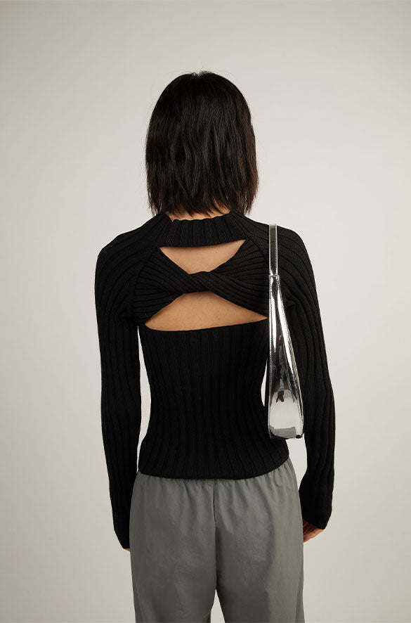 OPEN BACK MOCKNECK SWEATER Sale Original