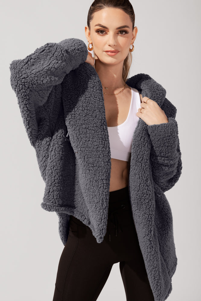 Faux Sherpa Cocoon Coat - Cool Grey Cheap Sale With Paypal