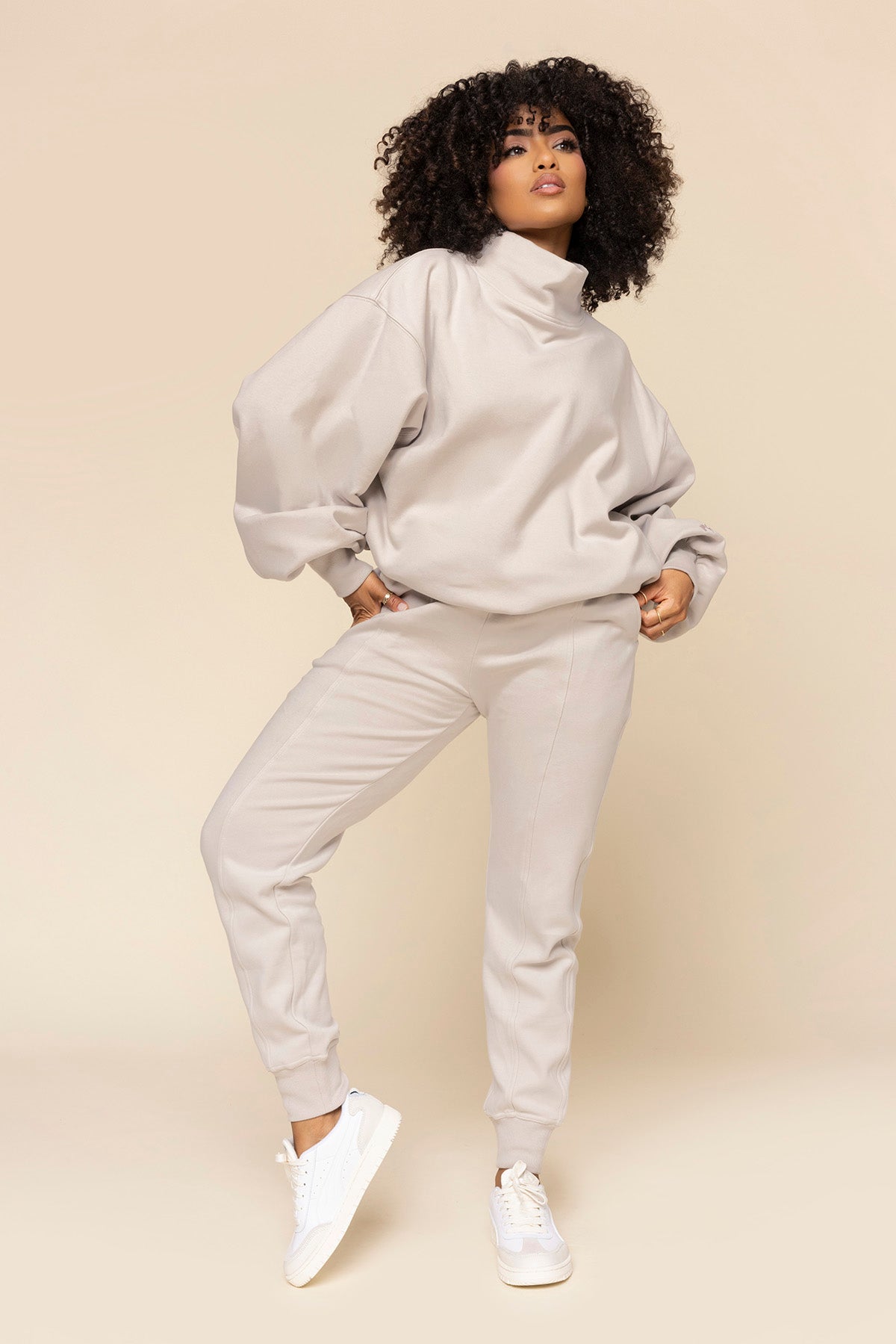 Ooey Gooey Mockneck Sweatshirt with Pockets - Silver Birch Free Shipping Outlet