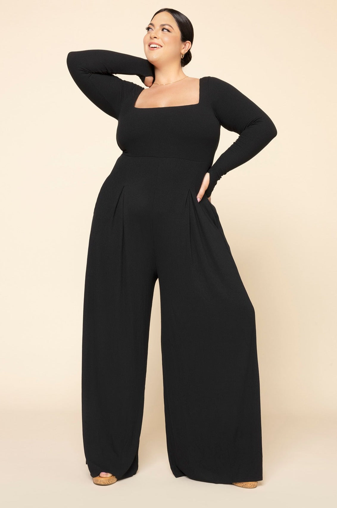 Go With The Flow Long Sleeve Jumpsuit - Black Deals Online