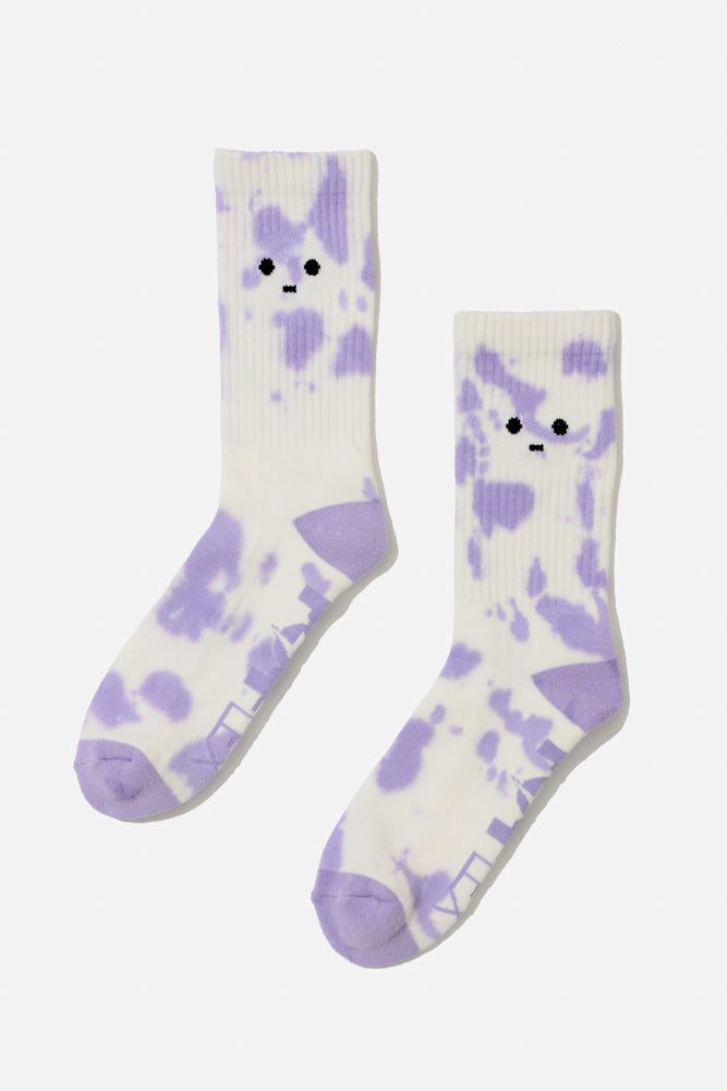 Meh Face Mid-Calf Gym Socks - Purple Tie Dye Cheap Brand New Unisex