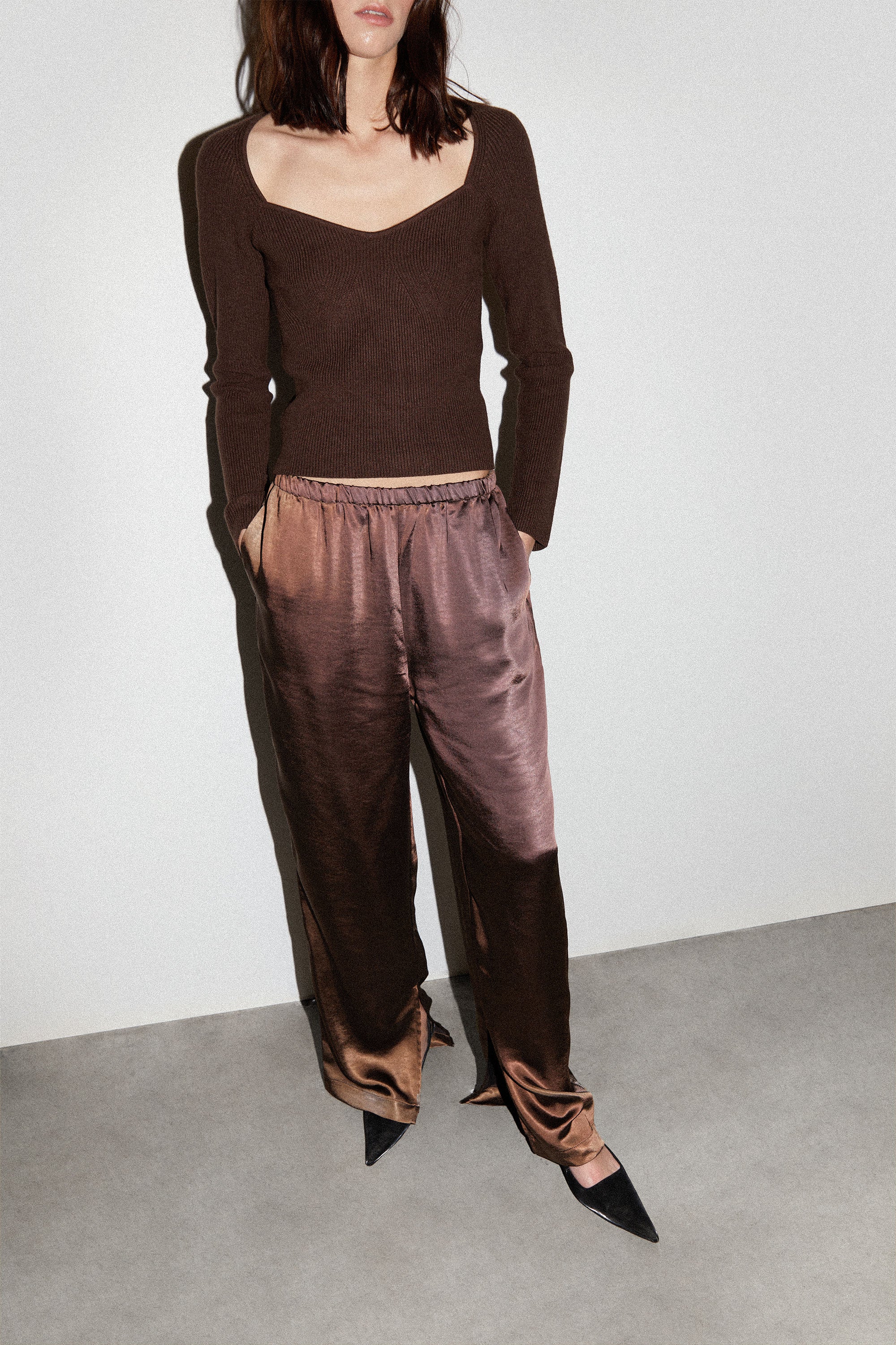 SATIN PANTS WITH FRONT SLITS Low Pice Fee Shipping Online