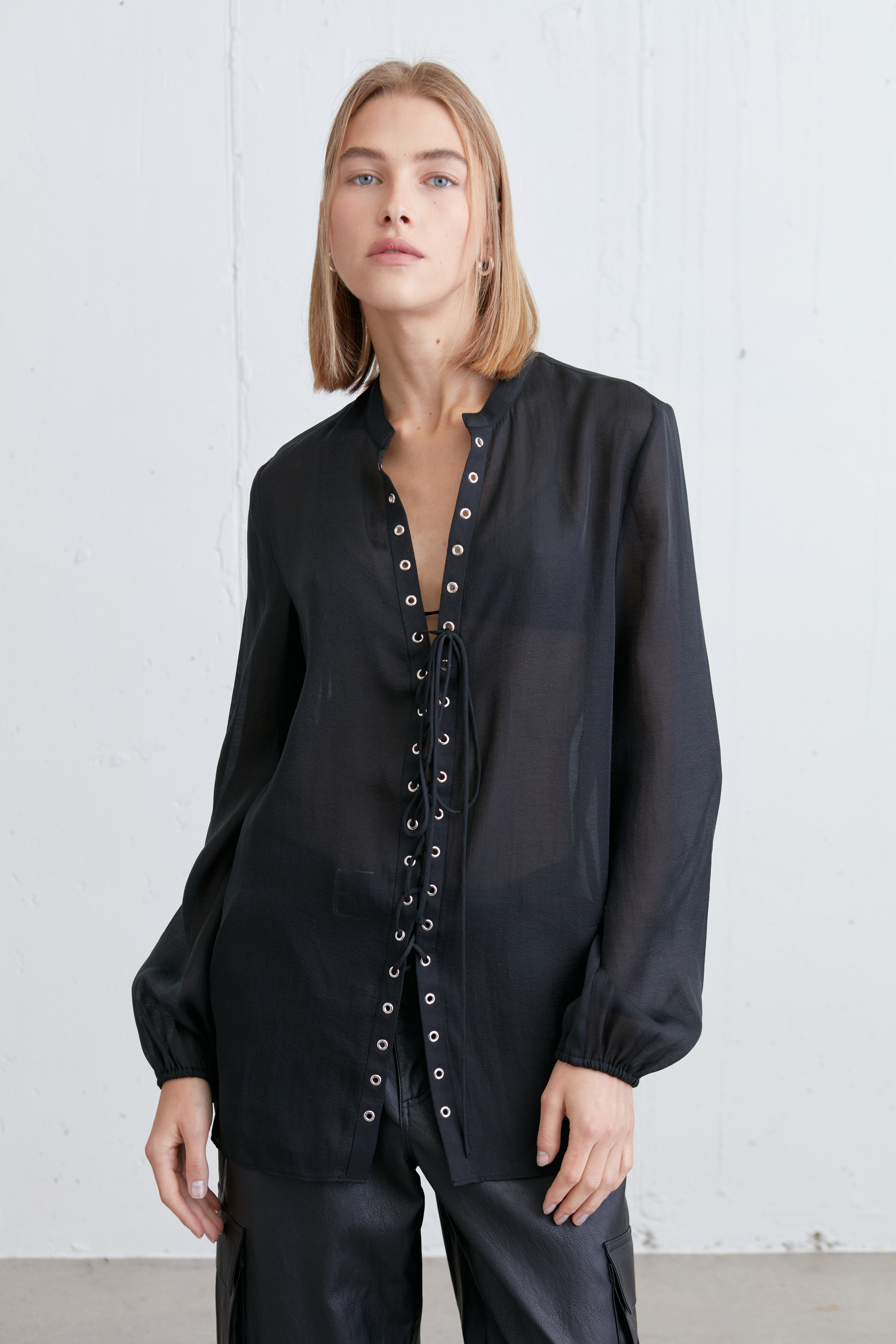 LACE-UP CHIFFON BLOUSE New Arrival Cheap Online