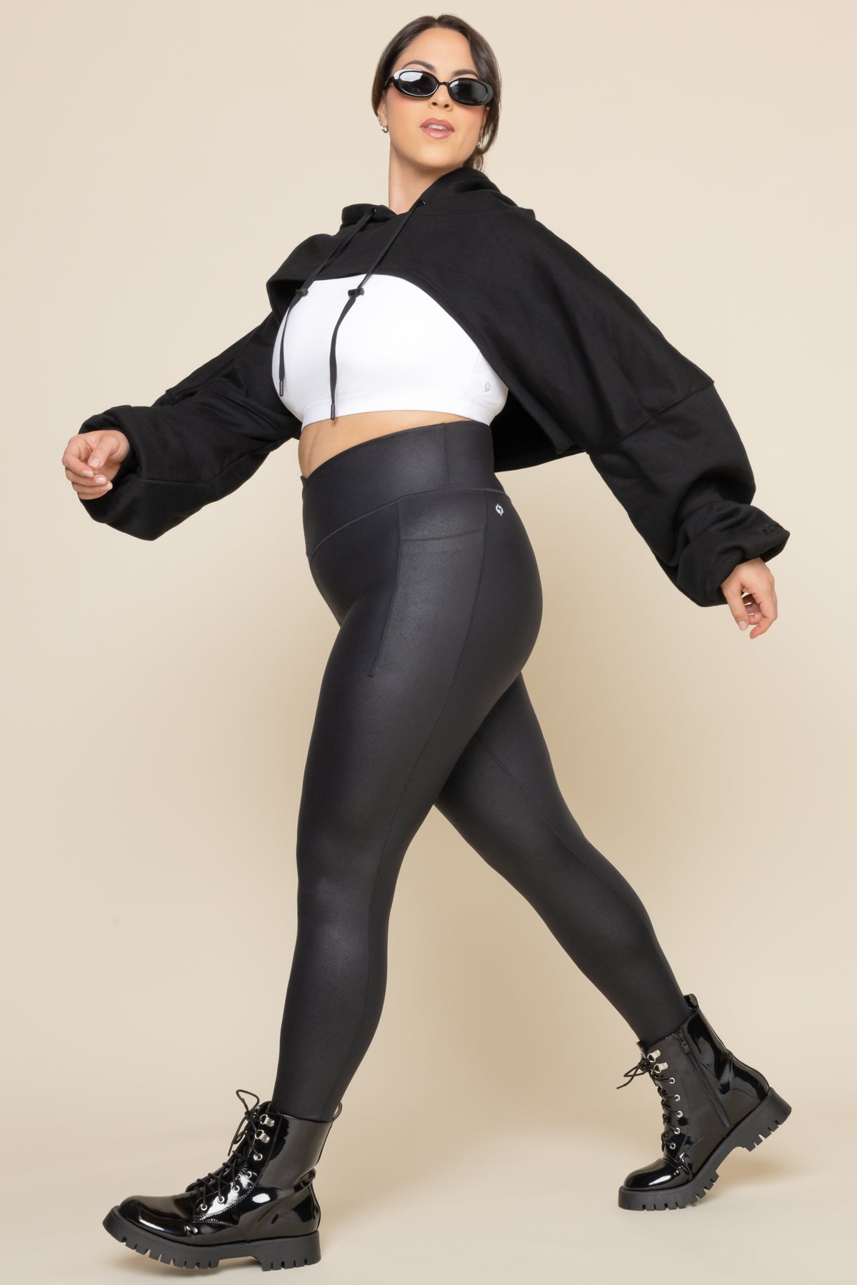 Crisscross Hourglass Faux Leather Leggings with Pockets - Black Clearance Great Deals