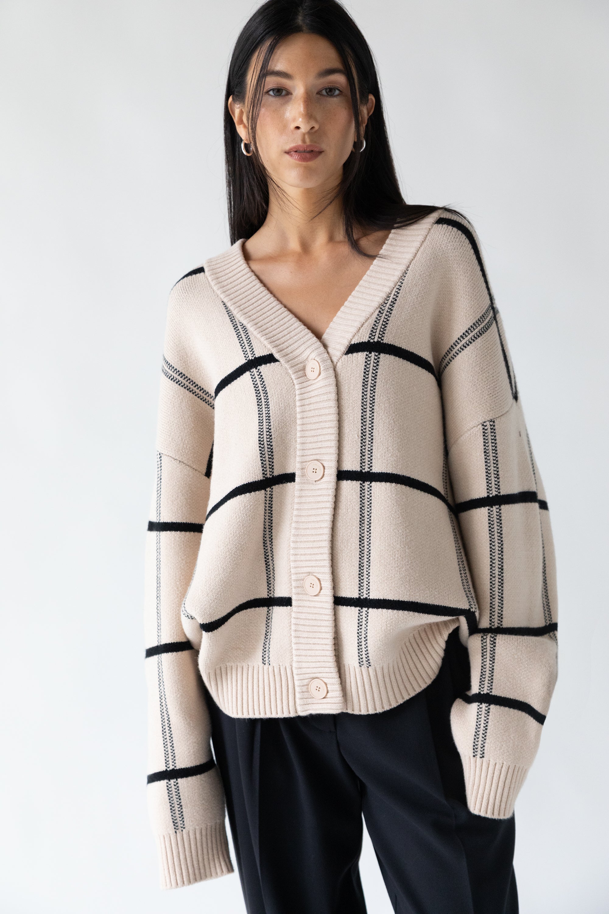 OVERSIZED GRID BUTTON FRONT CARDIGAN Affordable Cheap Pice