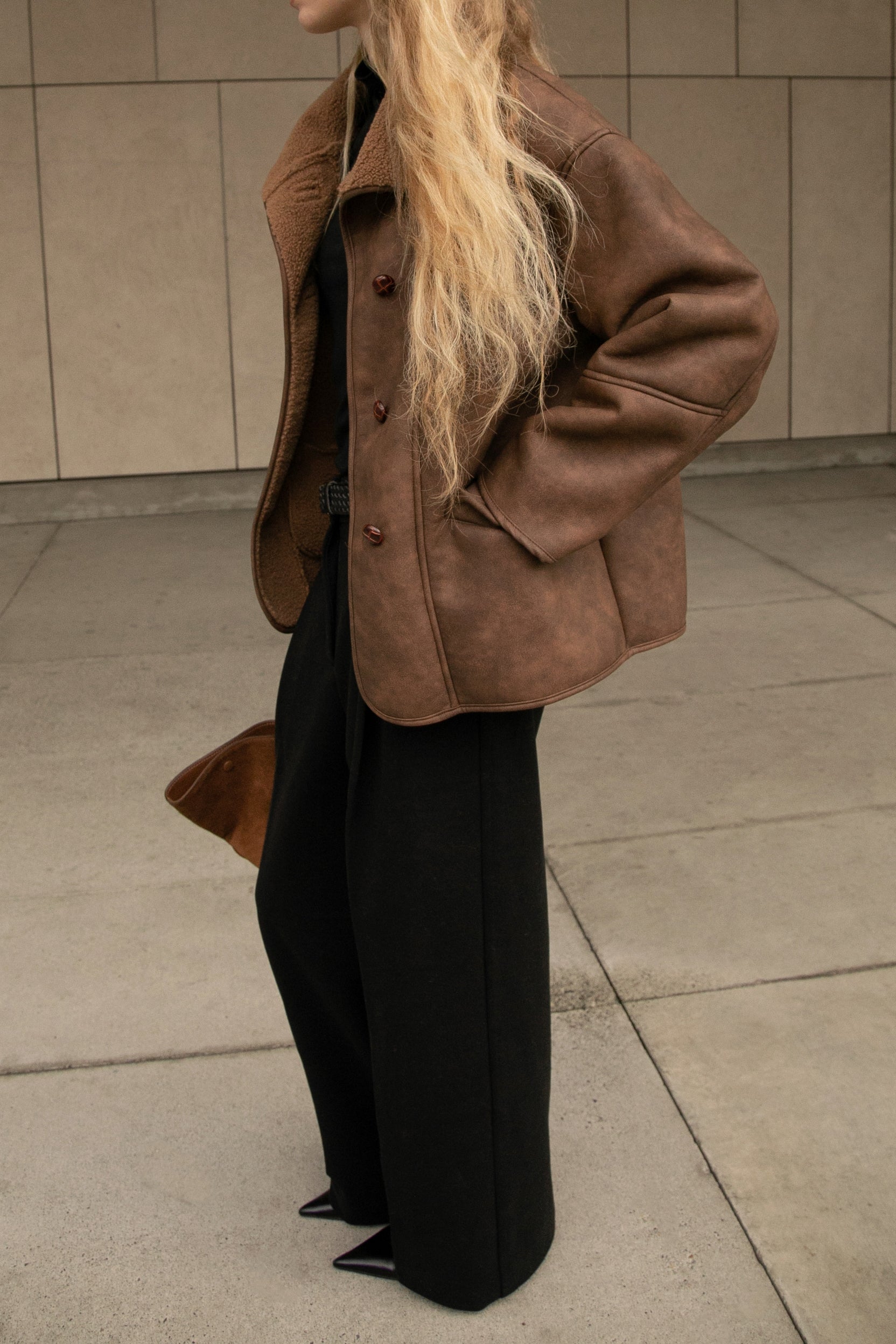 OVERSIZED VEGAN SUEDE SHERPA JACKET Outlet Store Locations