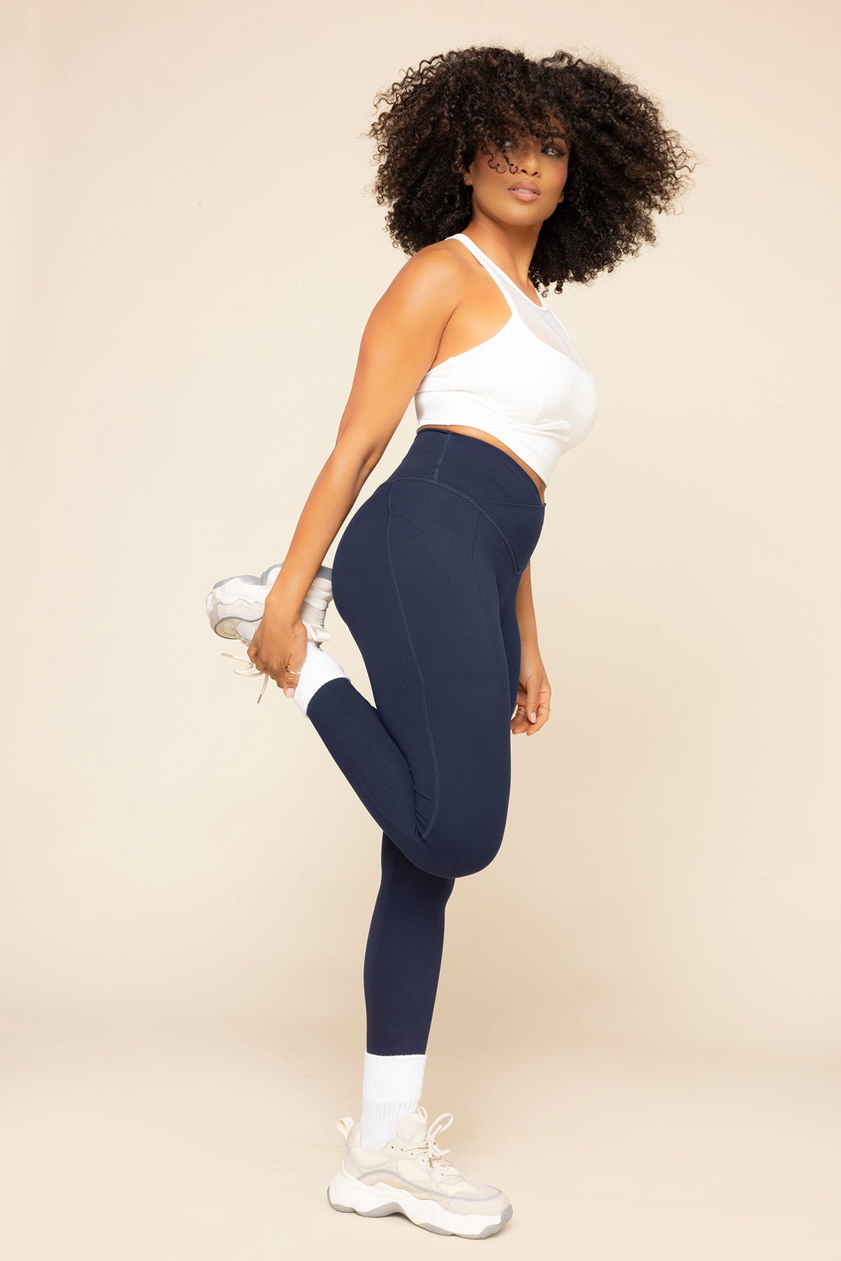 Crisscross Hourglass Leggings with Pockets - Cosmic Navy Clearance Fashionable