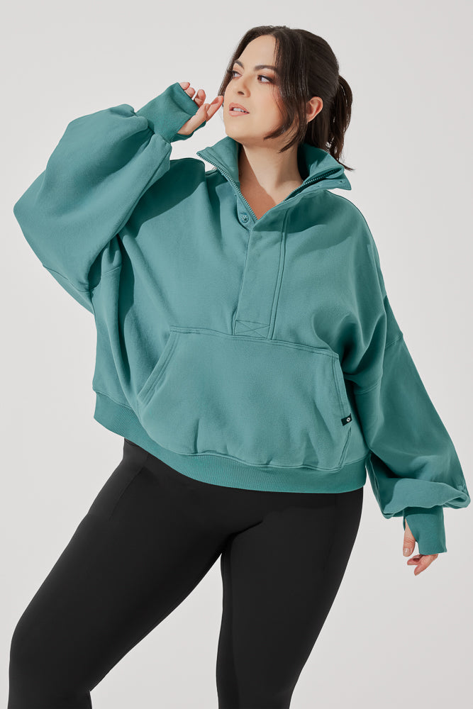 Ooey Gooey Half Zip Sweater - Turquoise Cheap Official