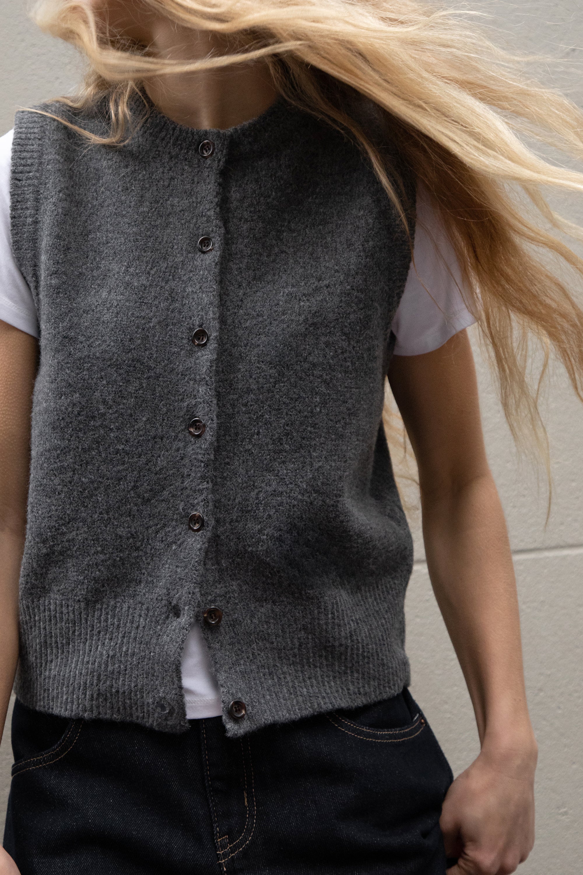 BUTTON UP KNIT VEST Discounts Sale Online