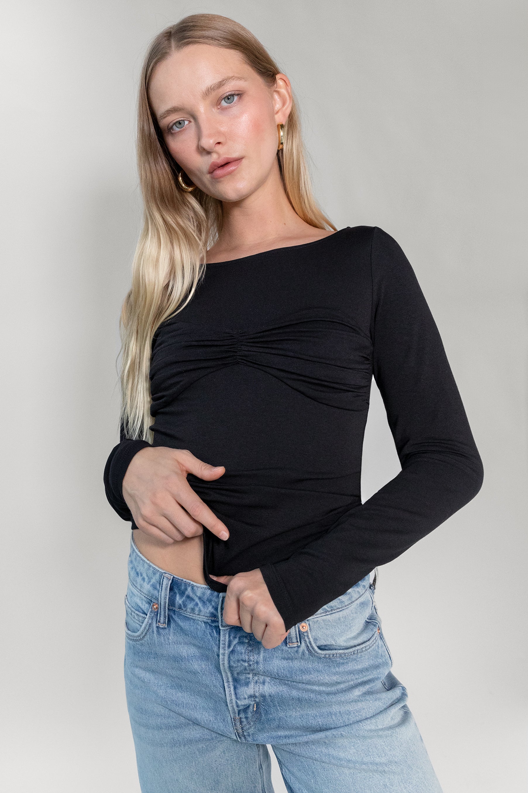 KNIT LONG SLEEVE TOP WITH RUCHED BRALETTE Eastbay Online