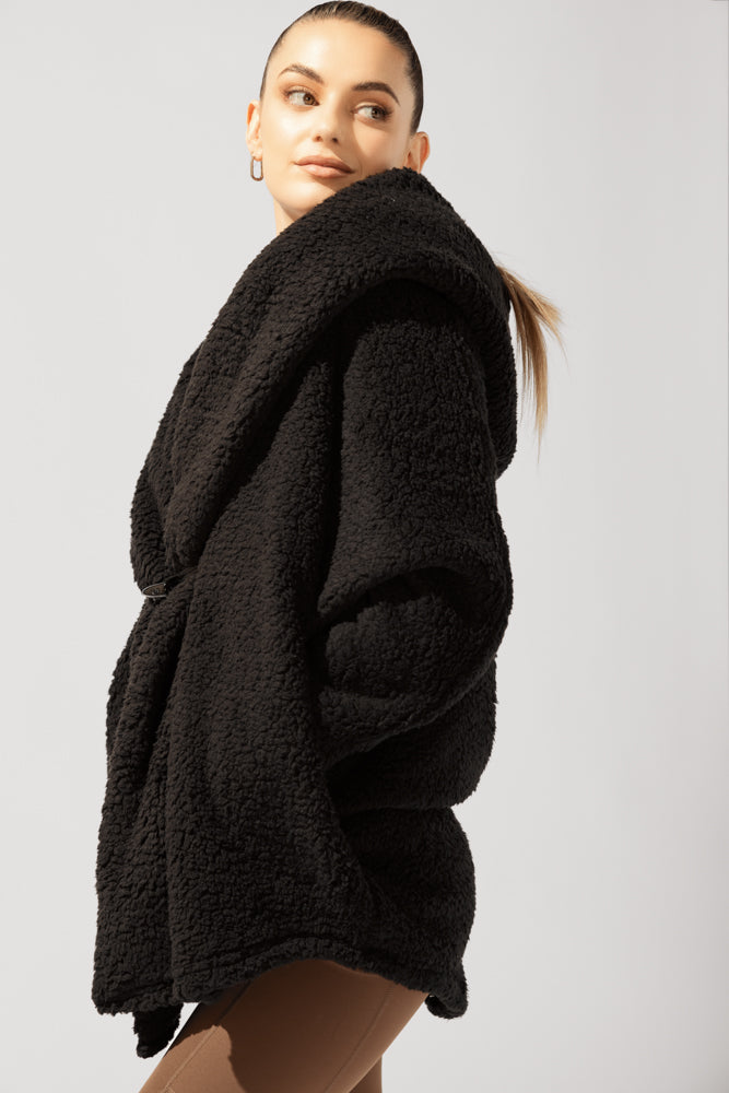 Faux Sherpa Cocoon Coat - Black Original Cheap Online