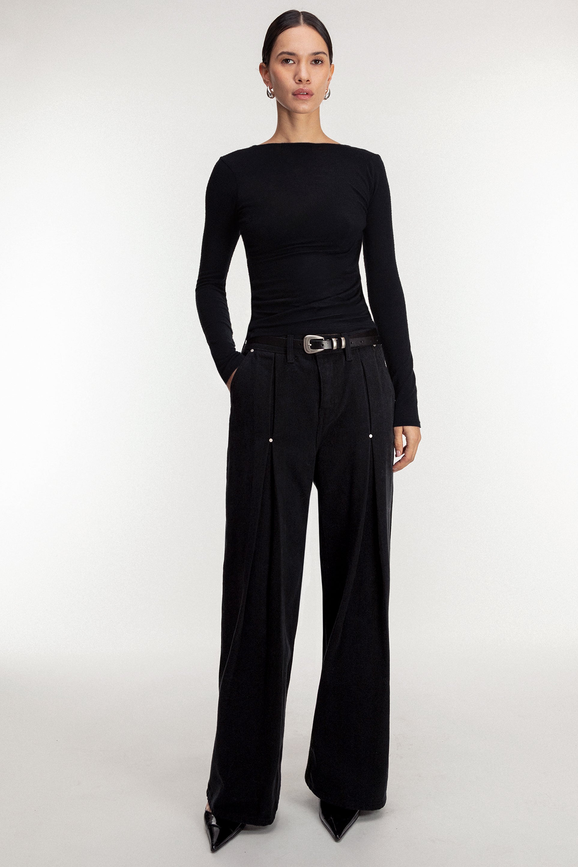 PLEATED PANTS WITH STUD DETAILS Free Shipping Marketable