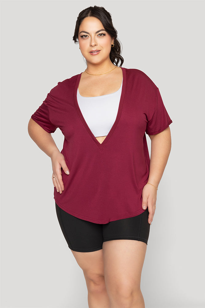 Reversible Deep V Tee - Sangria Online Online Cheap Pice