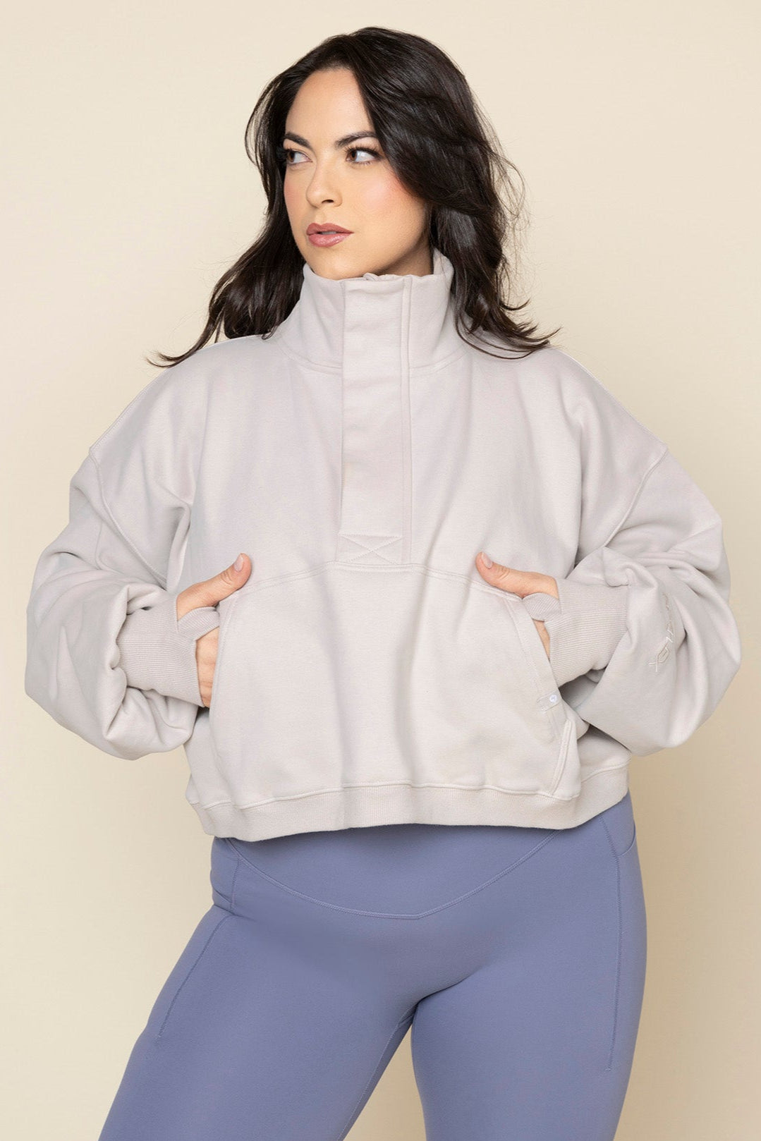 Ooey Gooey Crop Half Zip - Silver Birch Cheap Sale Genuine