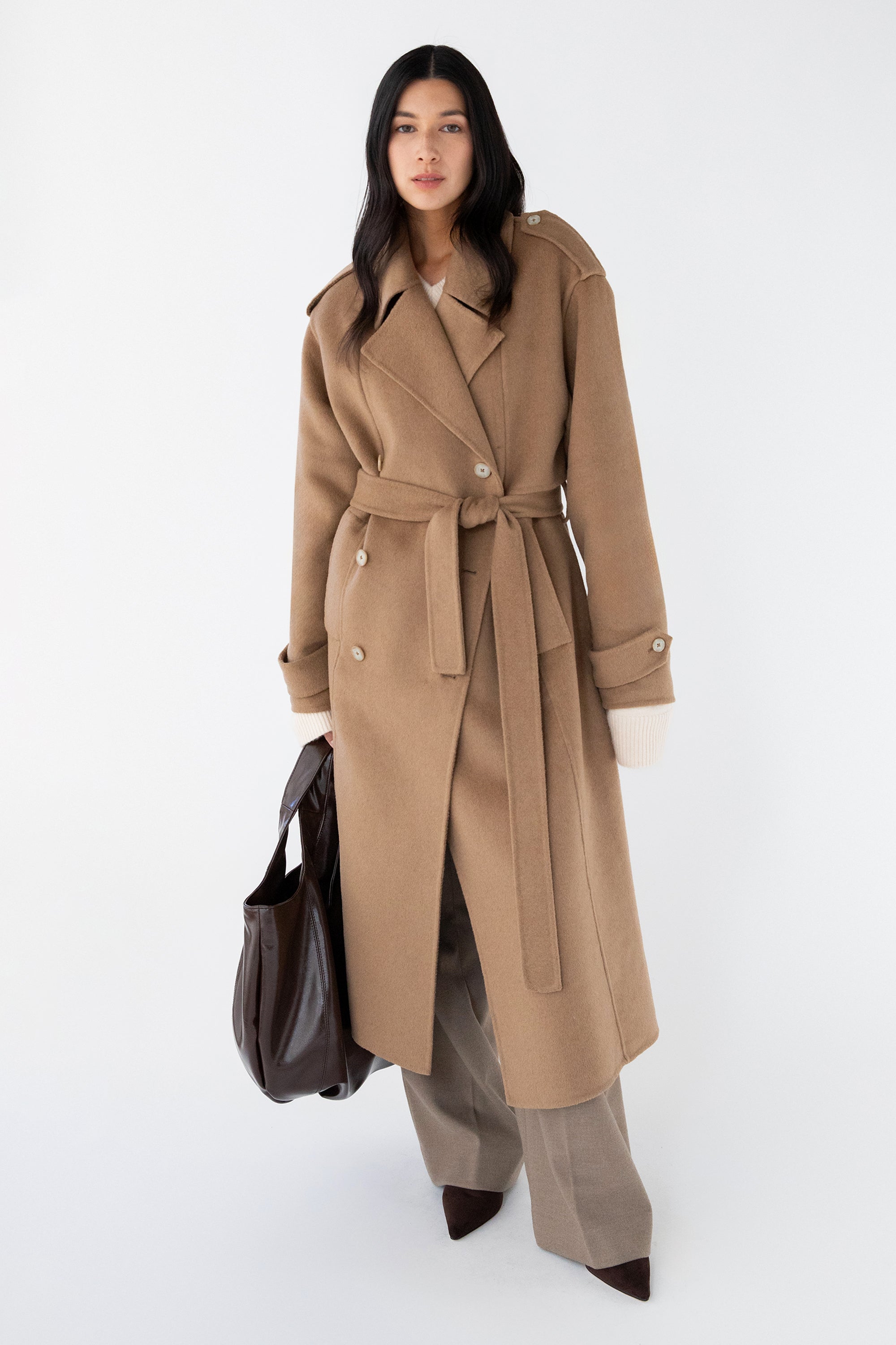 BRUSHED WOOL-BLEND BELTED COAT Good Selling Cheap Online