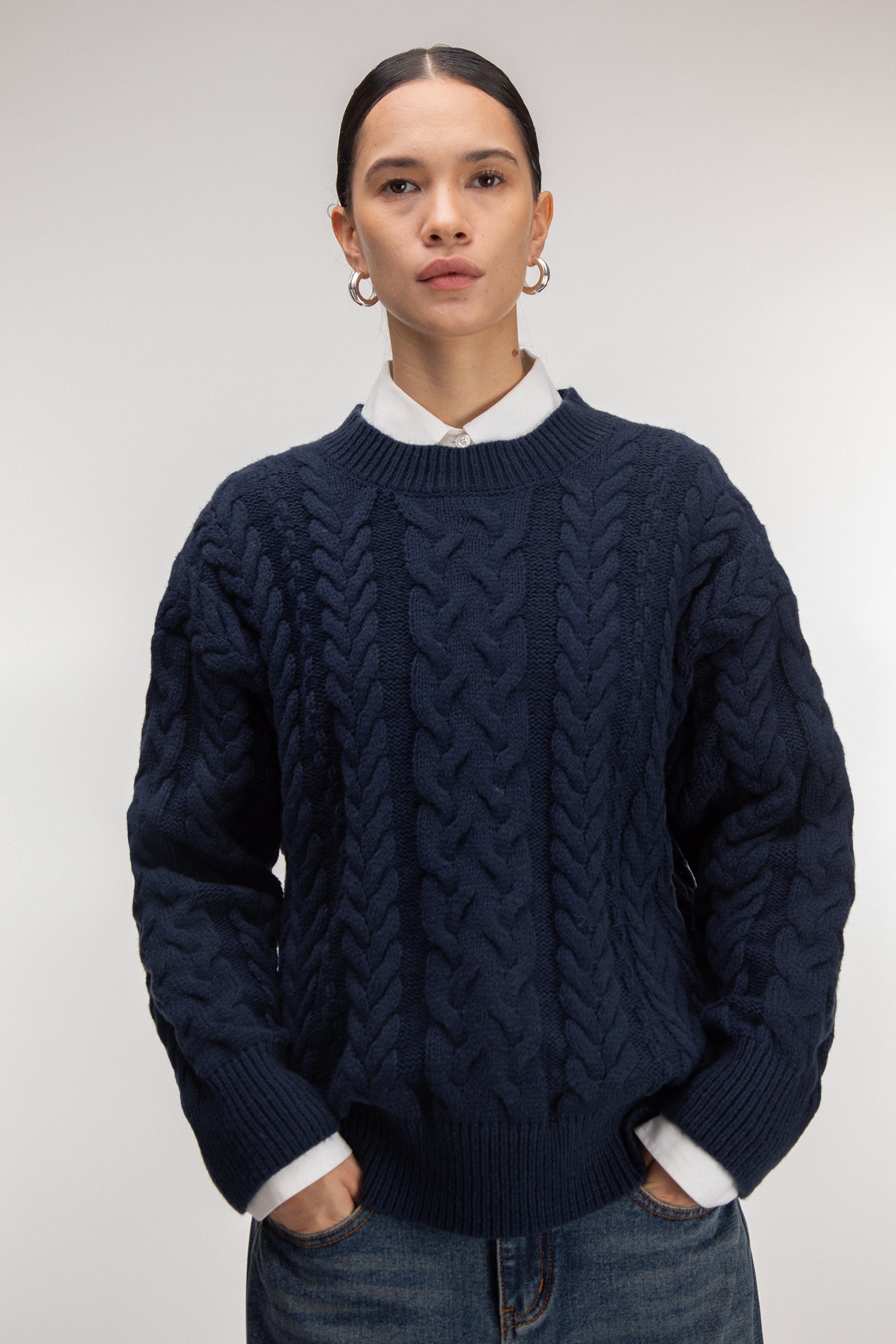 CABLE KNIT CREWNECK SWEATER Best Place Sale Online