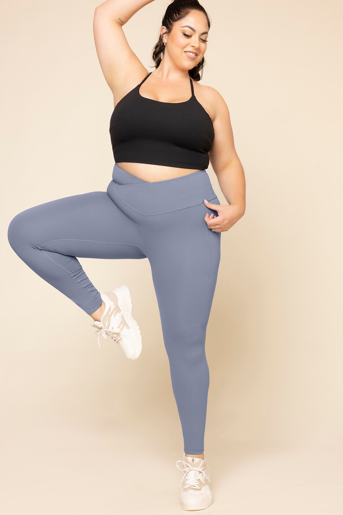 Crisscross Hourglass Leggings with Pockets - Blue Mist Buy Cheap Big Discount