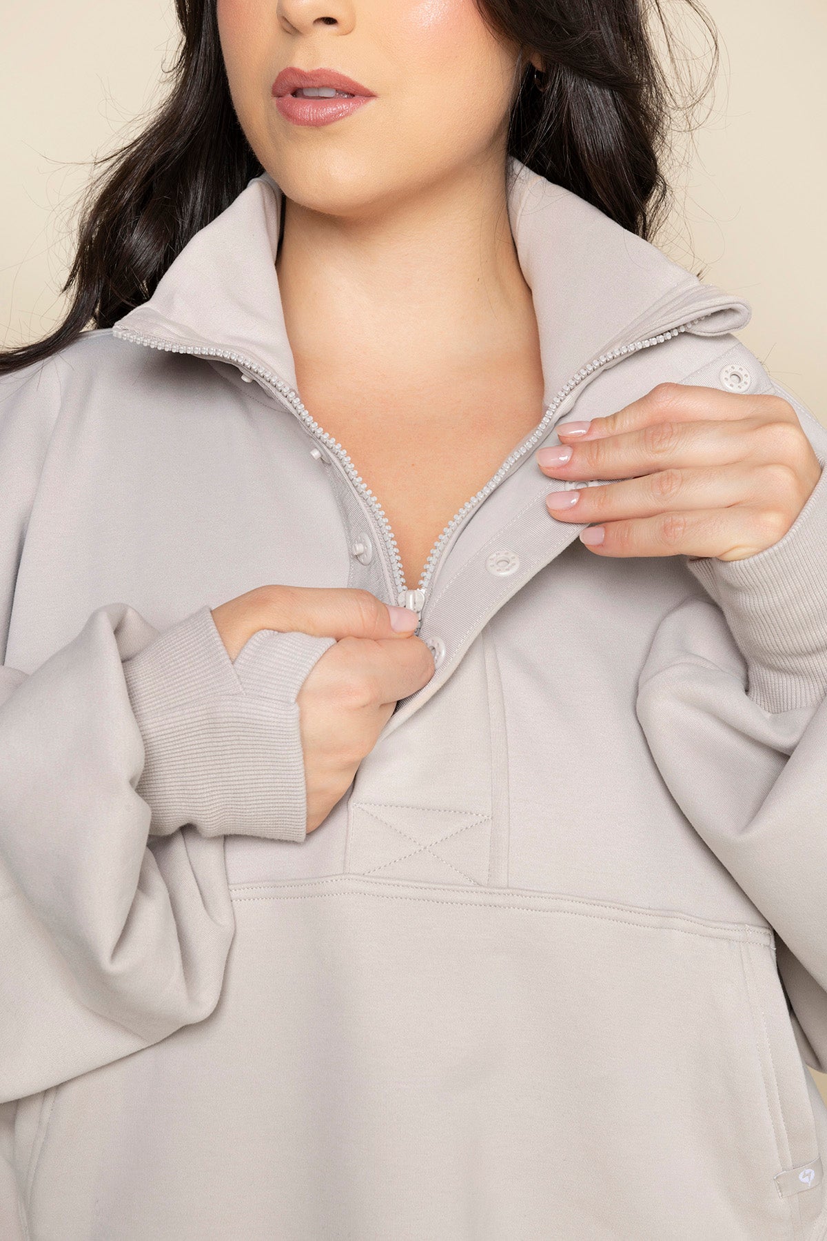 Ooey Gooey Crop Half Zip - Silver Birch Cheap Sale Genuine