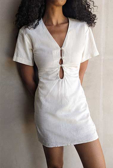 LINEN BLEND MINI DRESS WITH FRONT CUTOUT Get To Buy Cheap Pice