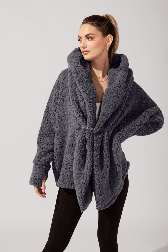 Faux Sherpa Cocoon Coat - Cool Grey Cheap Sale With Paypal