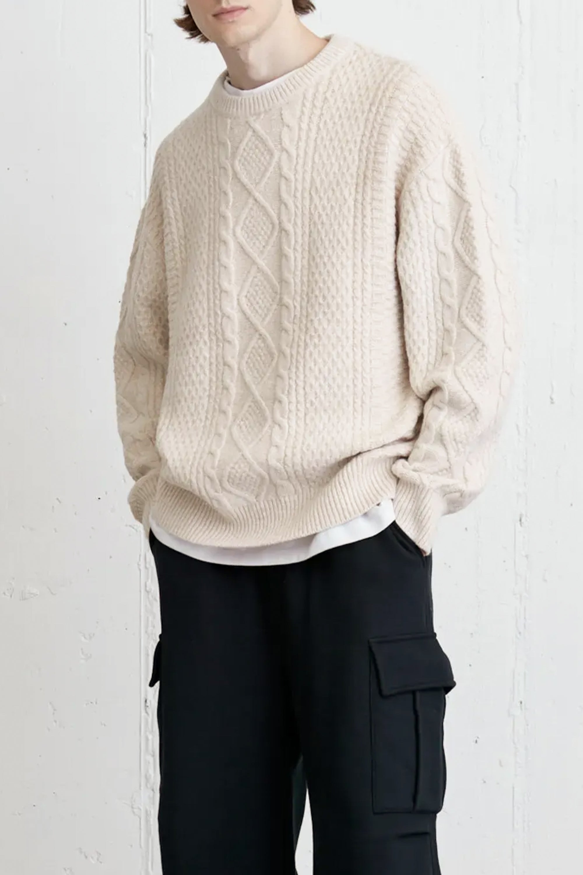 CABLE KNIT CREWNECK SWEATER Buy Cheap Shop