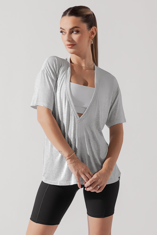 Daring Deep V Tee - Heather Grey Sale Good Selling