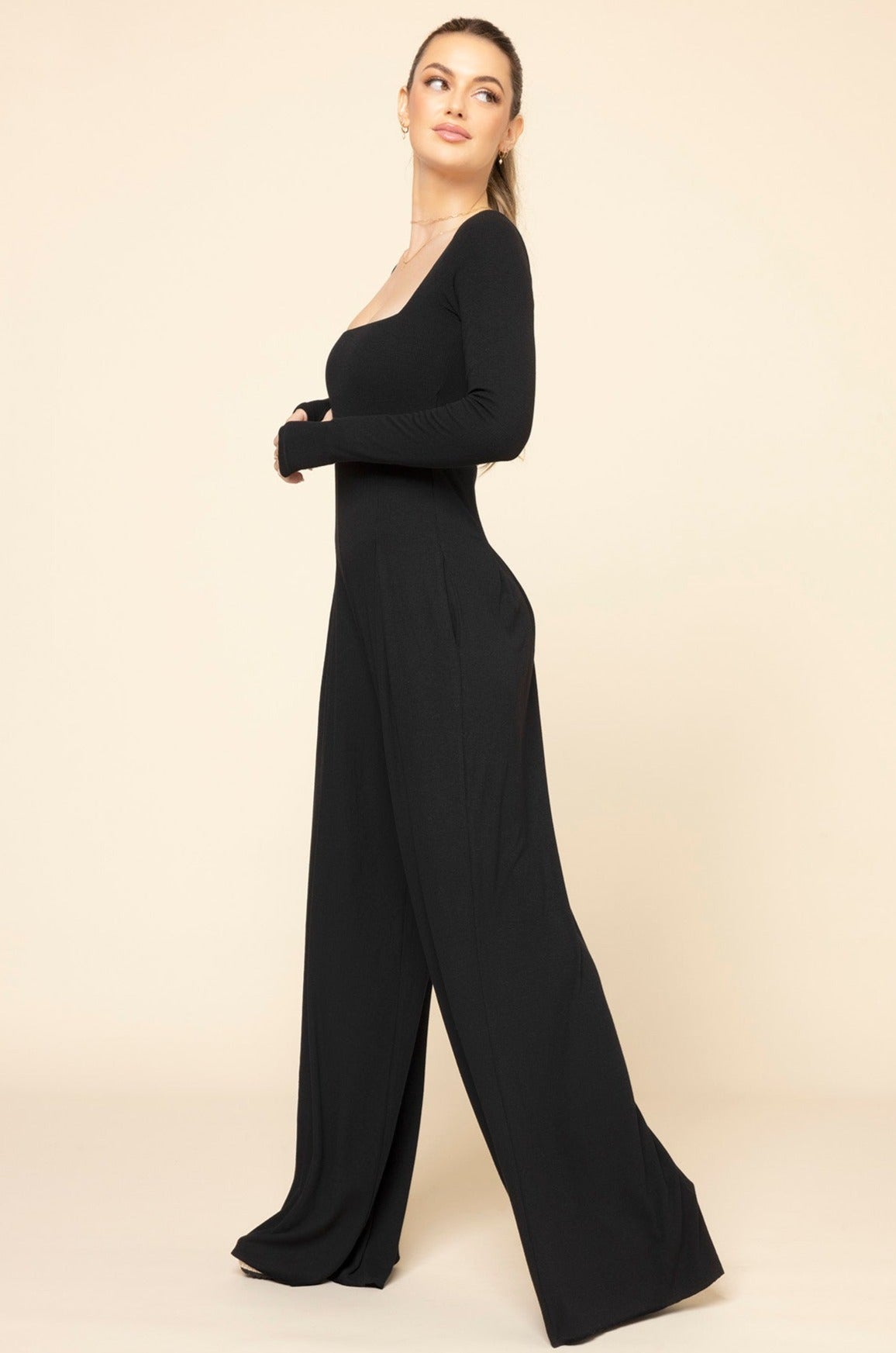 Go With The Flow Long Sleeve Jumpsuit - Black Deals Online