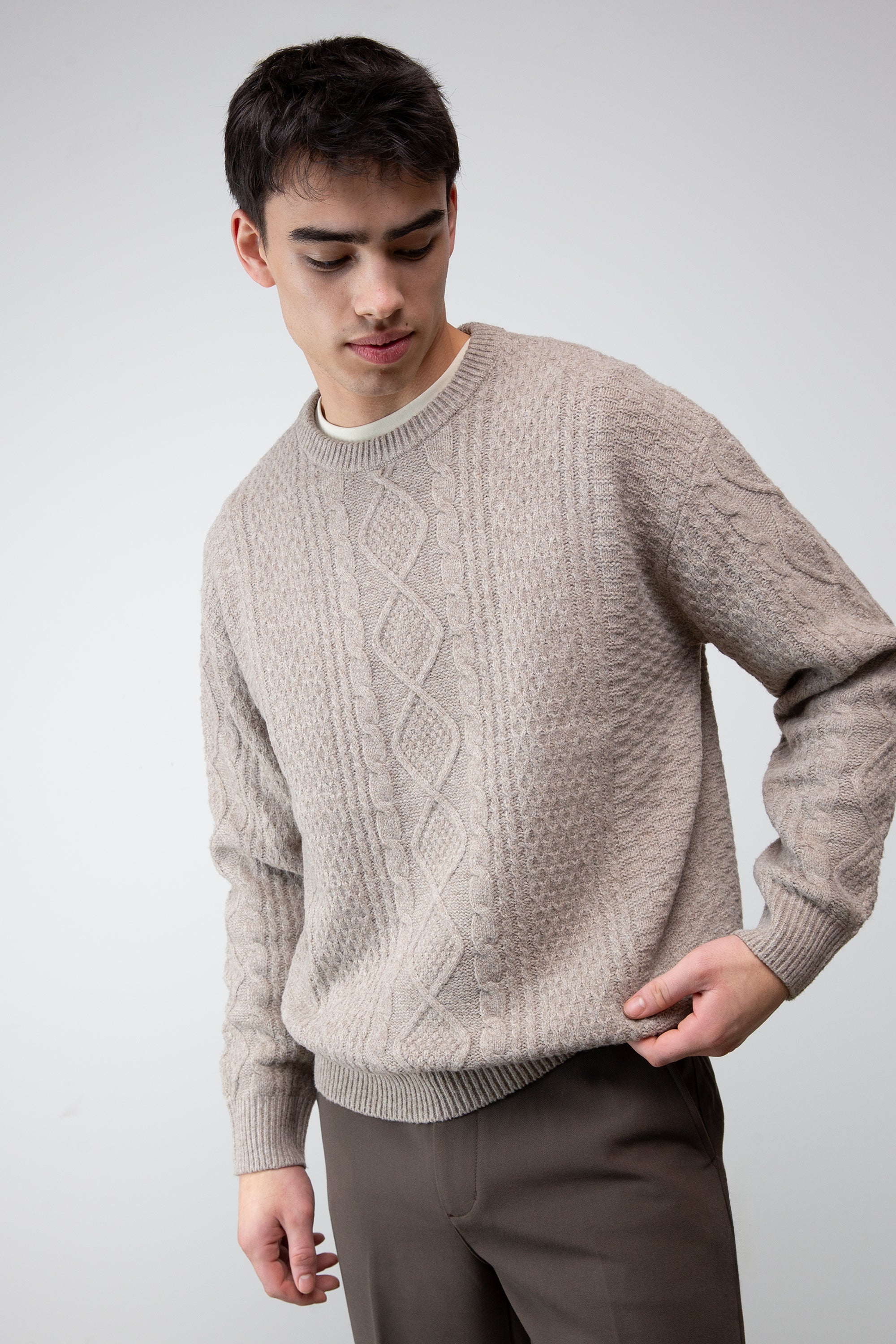 CABLE KNIT CREWNECK SWEATER Buy Cheap Shop