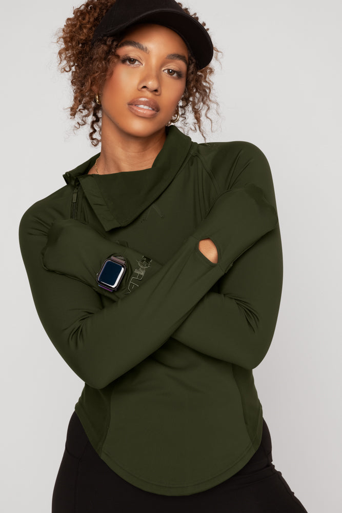 Chasing Pavements Mockneck Pullover - Evergreen For Sale Top Quality